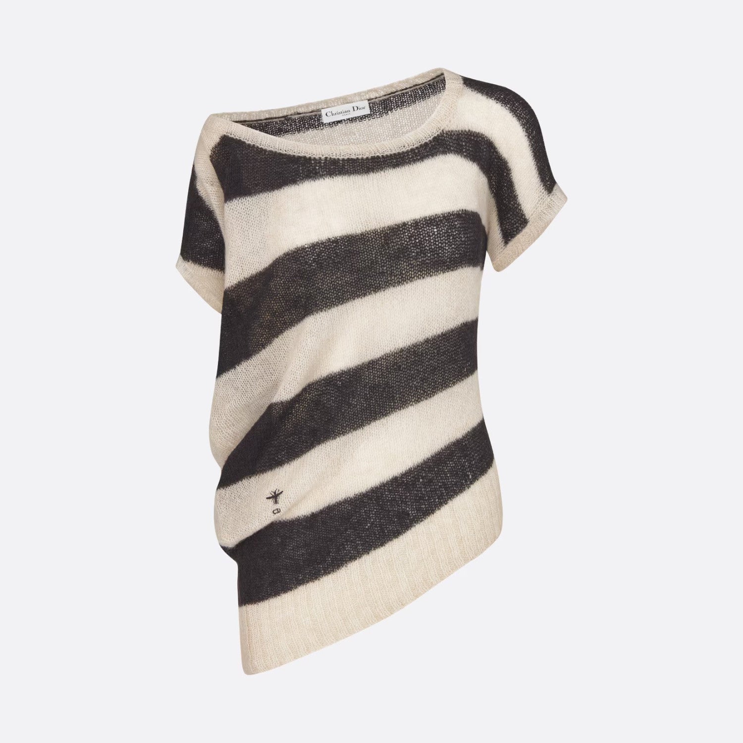 Women's Summer Striped Asymmetric Cashmere Loose Short Sleeve Sweater T-Shirt #72549