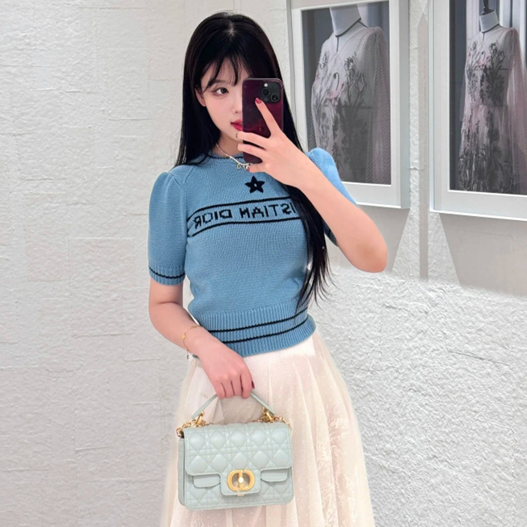 Women's Wool Blend Knit Short Sleeve Top Round Neck Fashion Temperament Short T-Shirt Knitwear #81137