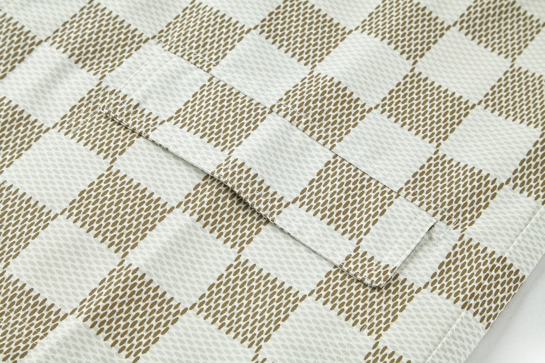 Men's Fall And Winter White Checkered Lapel Single Breasted Pocket Long Sleeved Jacket #72775