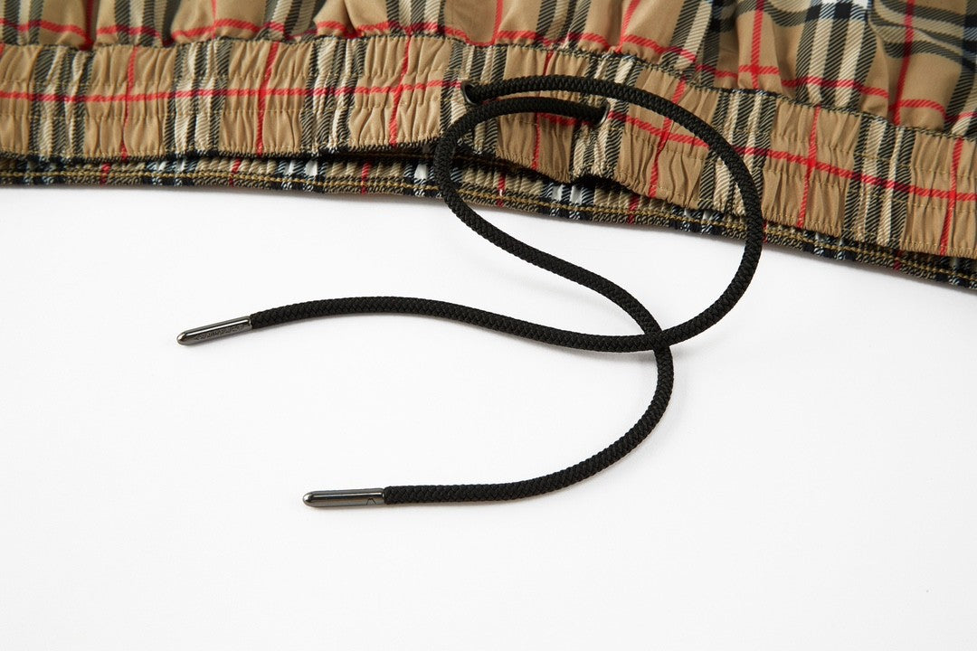 Men's Summer Check Drawstring Cinch Band Polyester Casual Shorts #99517