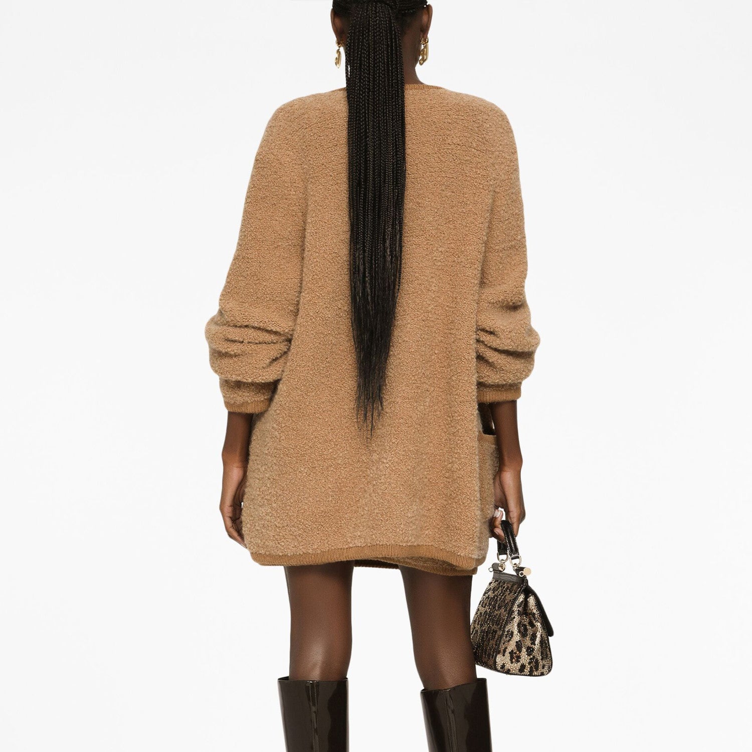 Women's Spring And Autumn Brown Wool Knit Knitted Cardigan Suit Set Concealed Button Jacket High Waist Hip Half-body Skirt Ngvp #8943