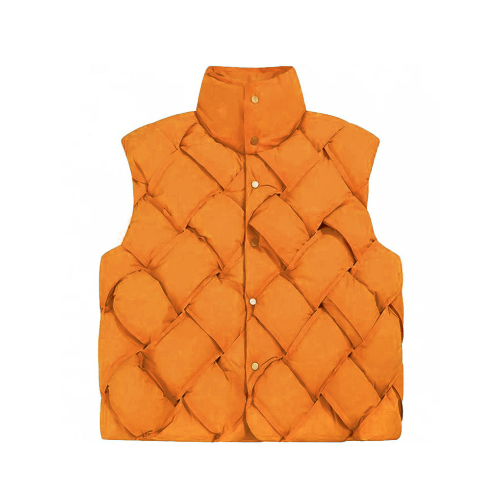 Men's Women's Woven Down Vest Solid Color Standing Collar Single Breasted White Duck Down Jacket Vest Ngvp #7216