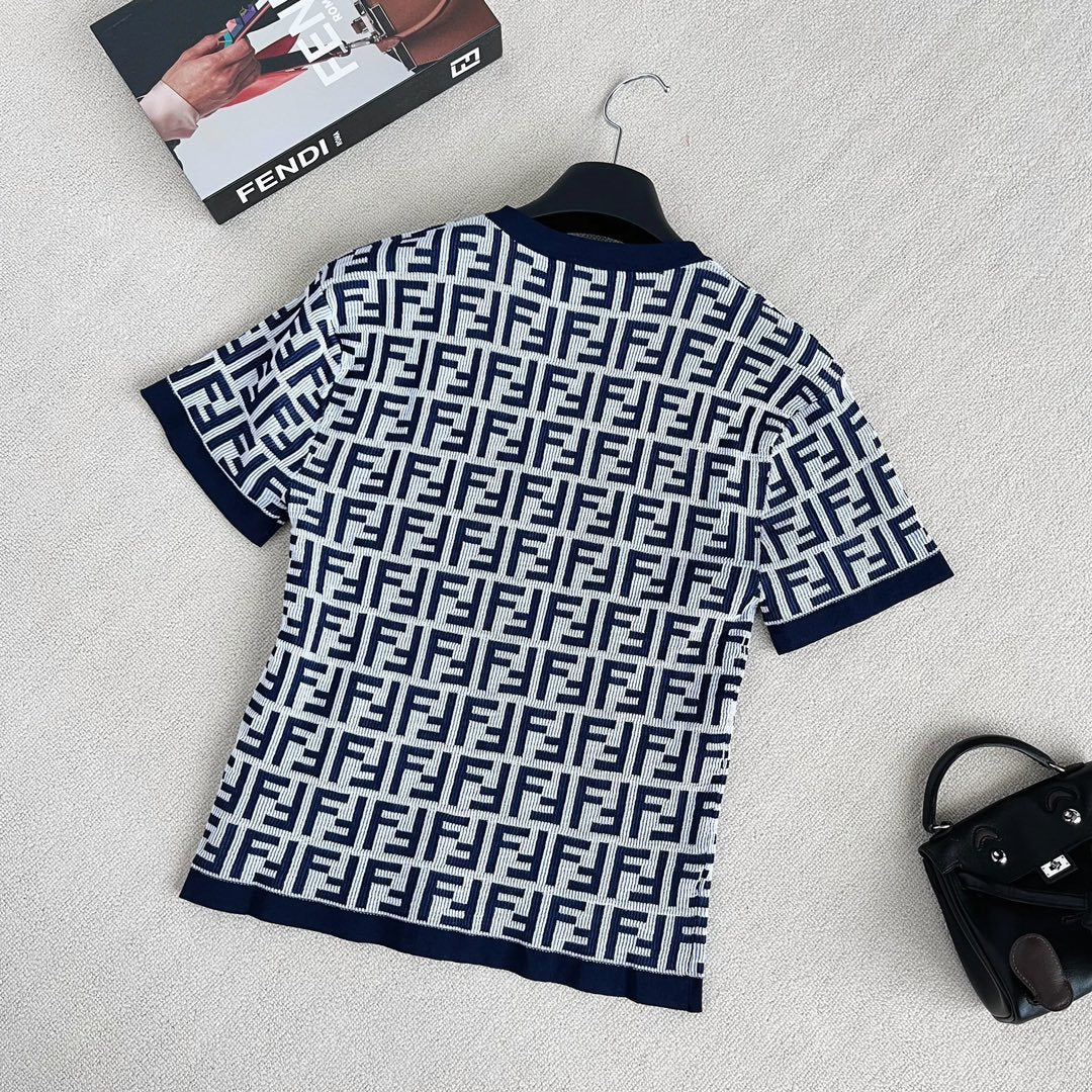 Women's Summer Blue Letter Printed Cotton Short Sleeve T-Shirt #73432