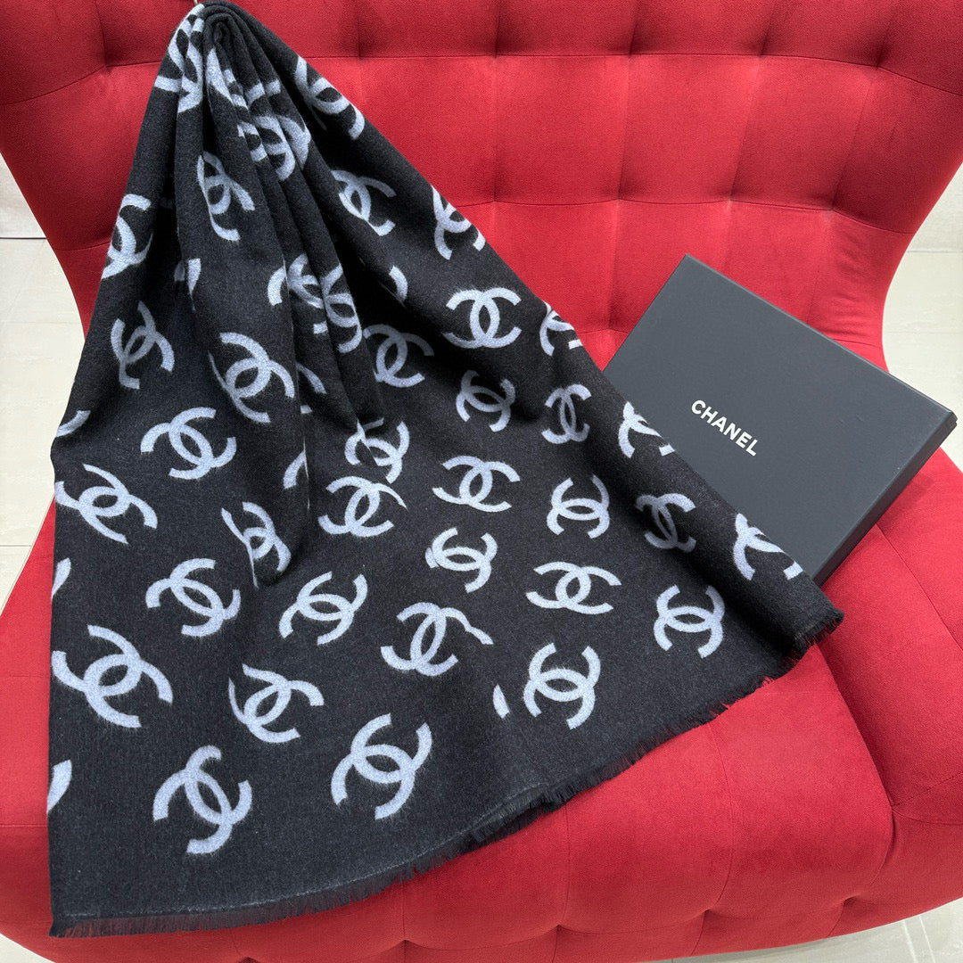 25B all-over logo print 95% Merino wool 5% Mulberry silk Double-sided large shawl Scarf Accessories #82514A