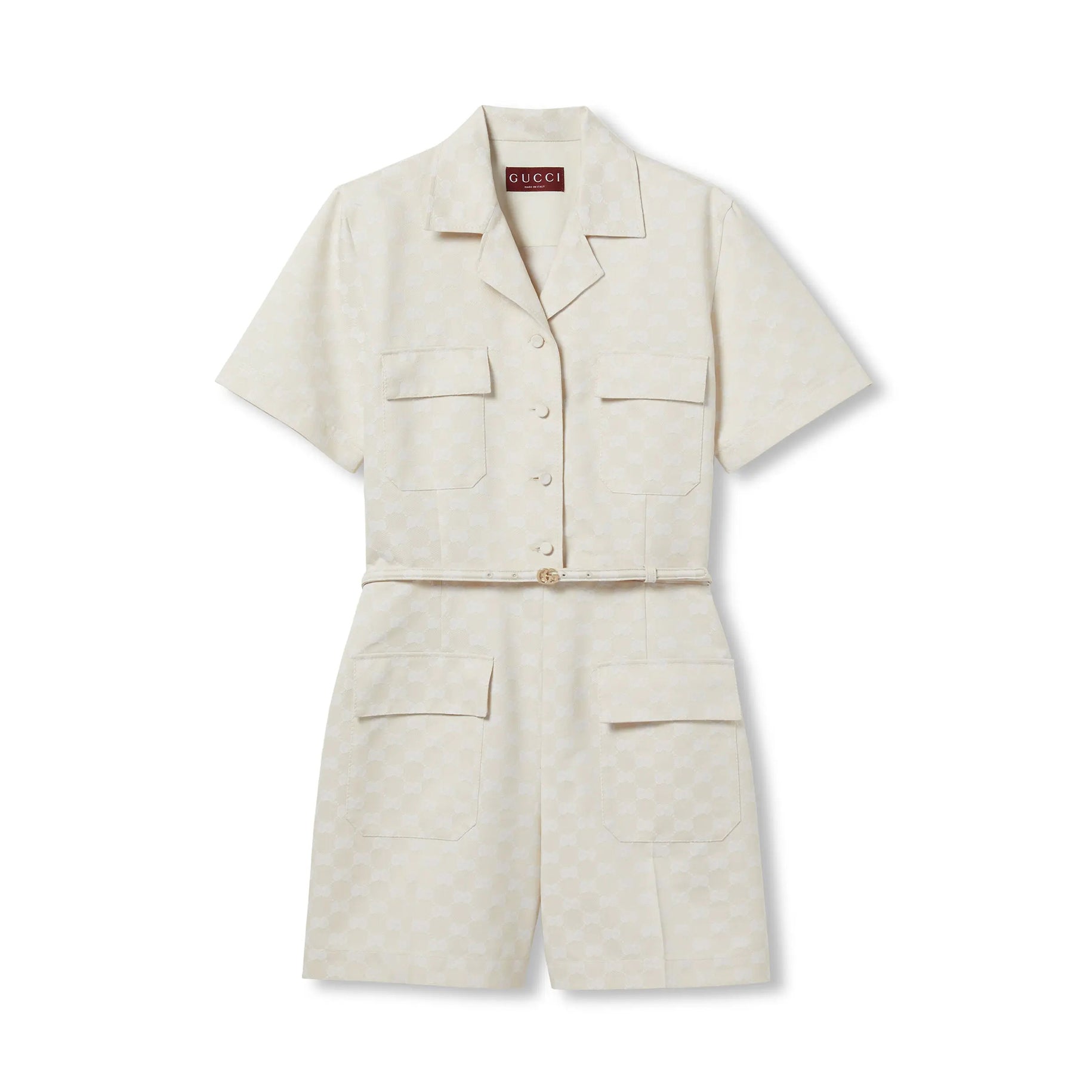 Women's Spring And Summer Letter Print Solid Colour Drawstring Waist Short Sleeved Single Breasted Jumpsuit #76663