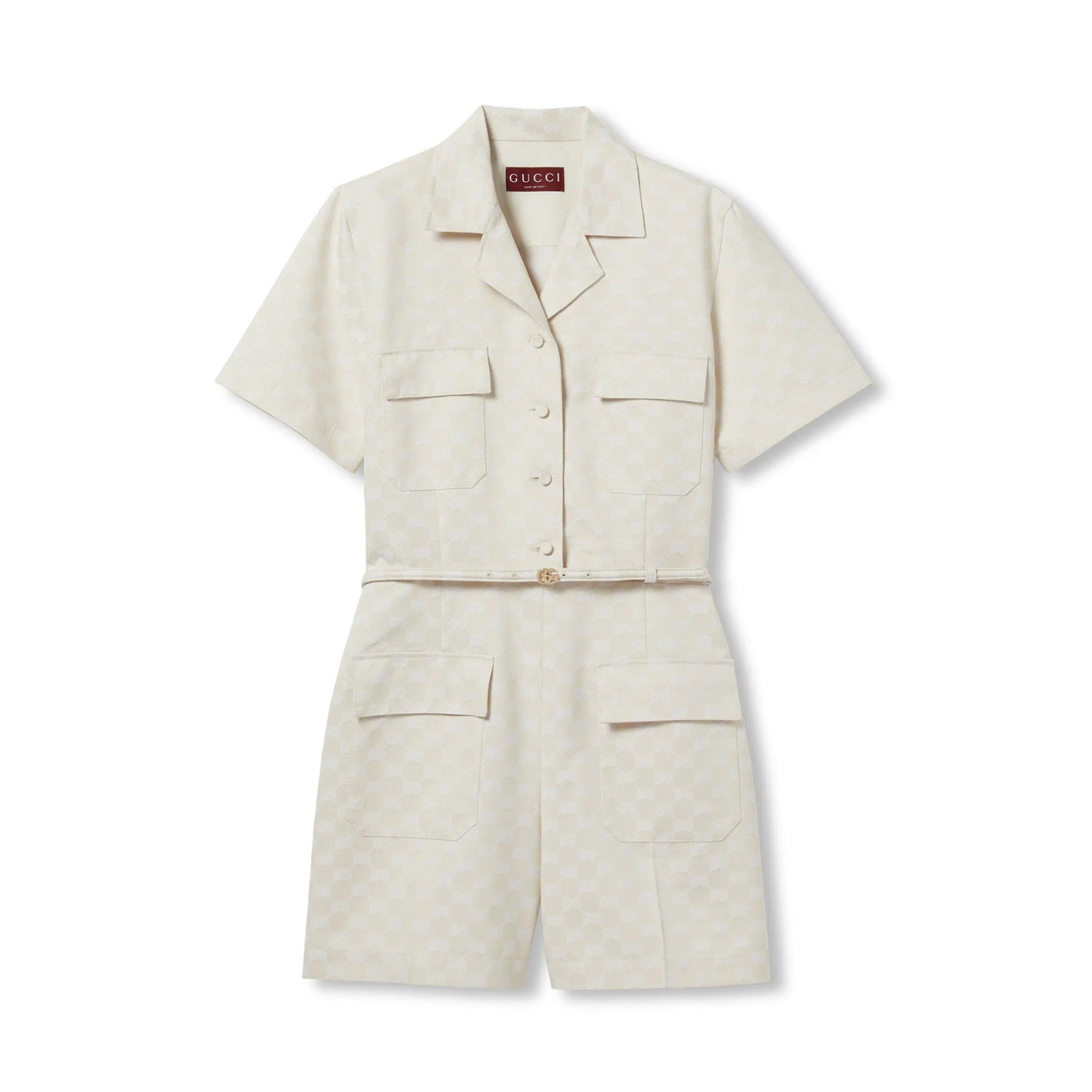 Women's Spring And Summer Letter Print Solid Colour Drawstring Waist Short Sleeved Single Breasted Jumpsuit #76663