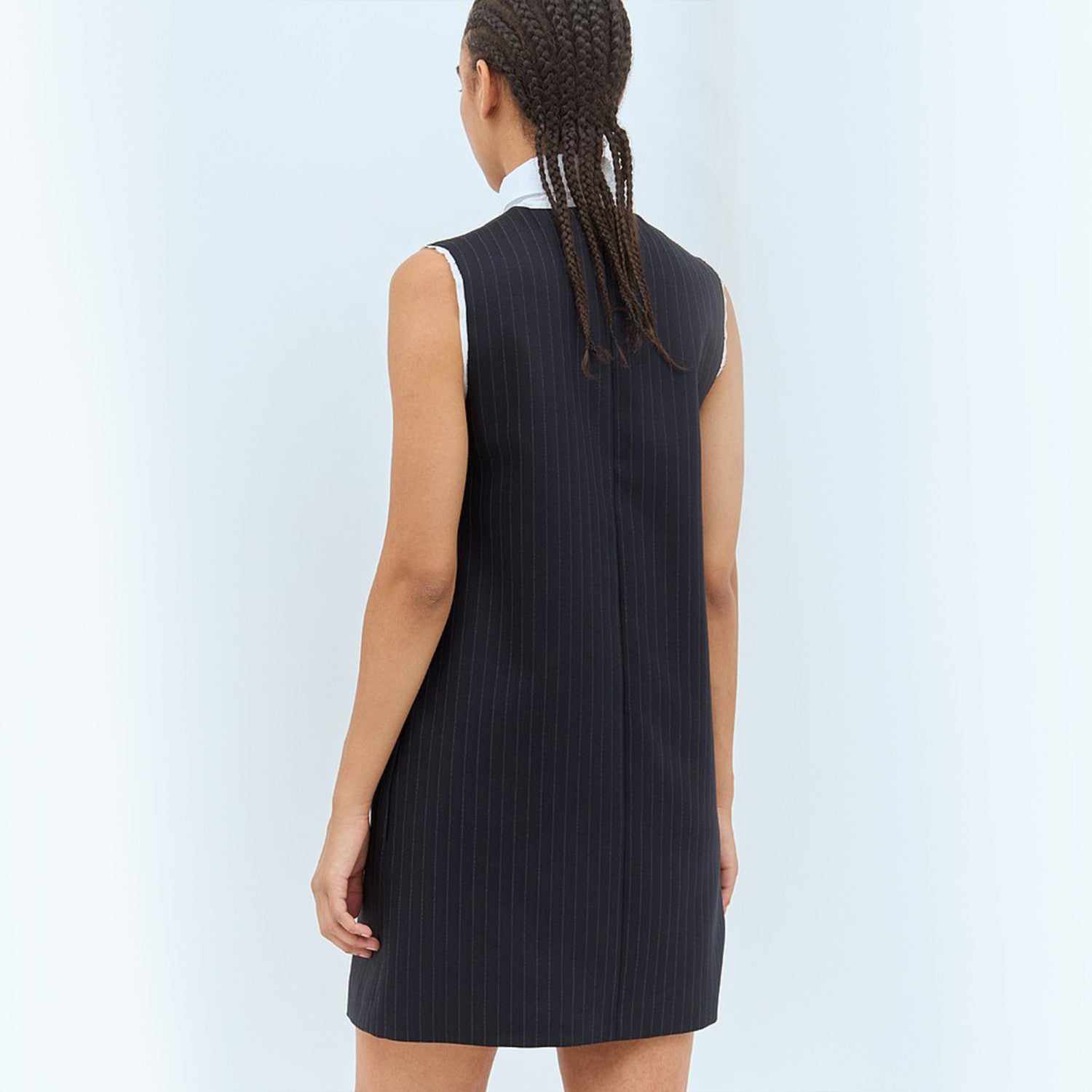 Women's Spring/summer Pinstripe Mini Dress Comfortable Fashion Lapel Sleeveless Straight Dresses #71963