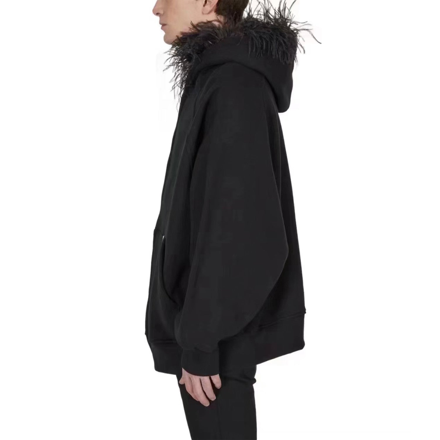 1017 Alyx 9sm Men's Fall And Winter Ostrich Hair Sweater Loose Zipper Hoodie Pure Black Jacket Rocky Same High Street Trend Casual Sweatshirt Ngvp #2467