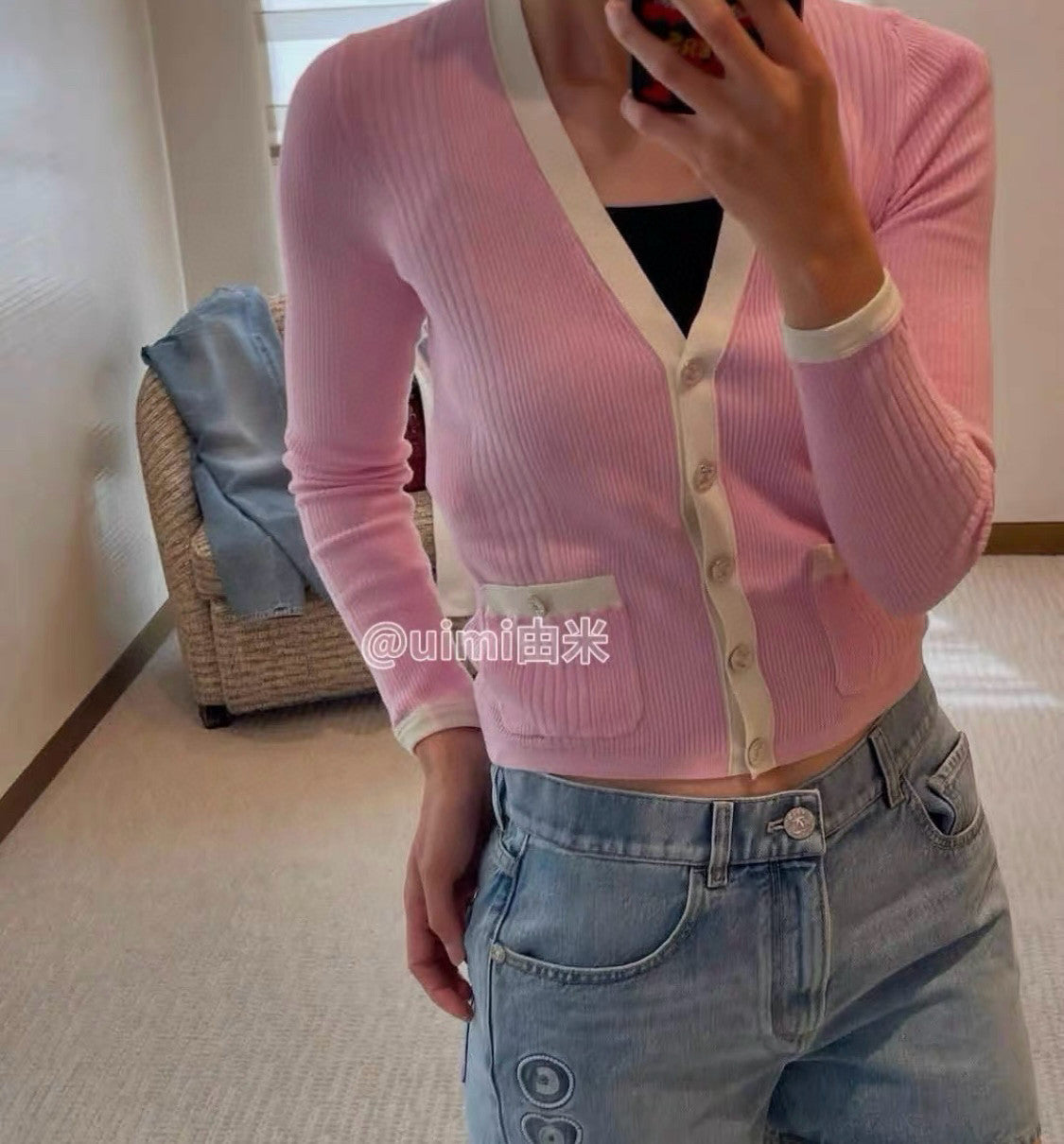 Women's Summer Solid Color Cotton V-Neck Single-Button Long Sleeve Knitted Cardigan Ngvp #77365