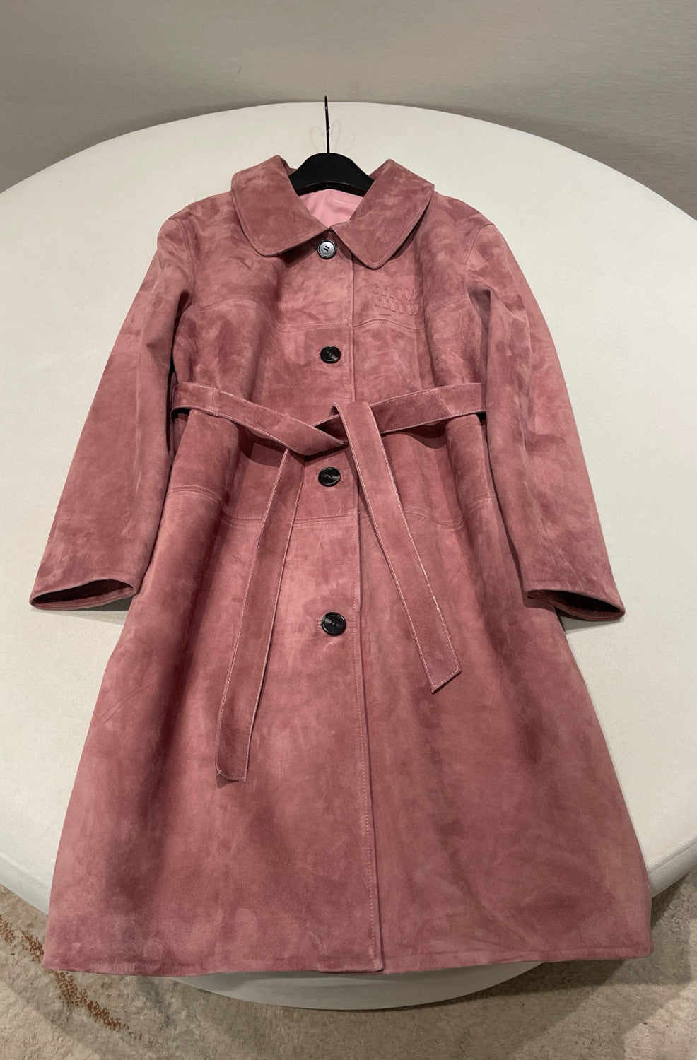 Women's Autumn and Winter Suede Pink Single Breasted Tie Waist Long Coat Jacket #98877