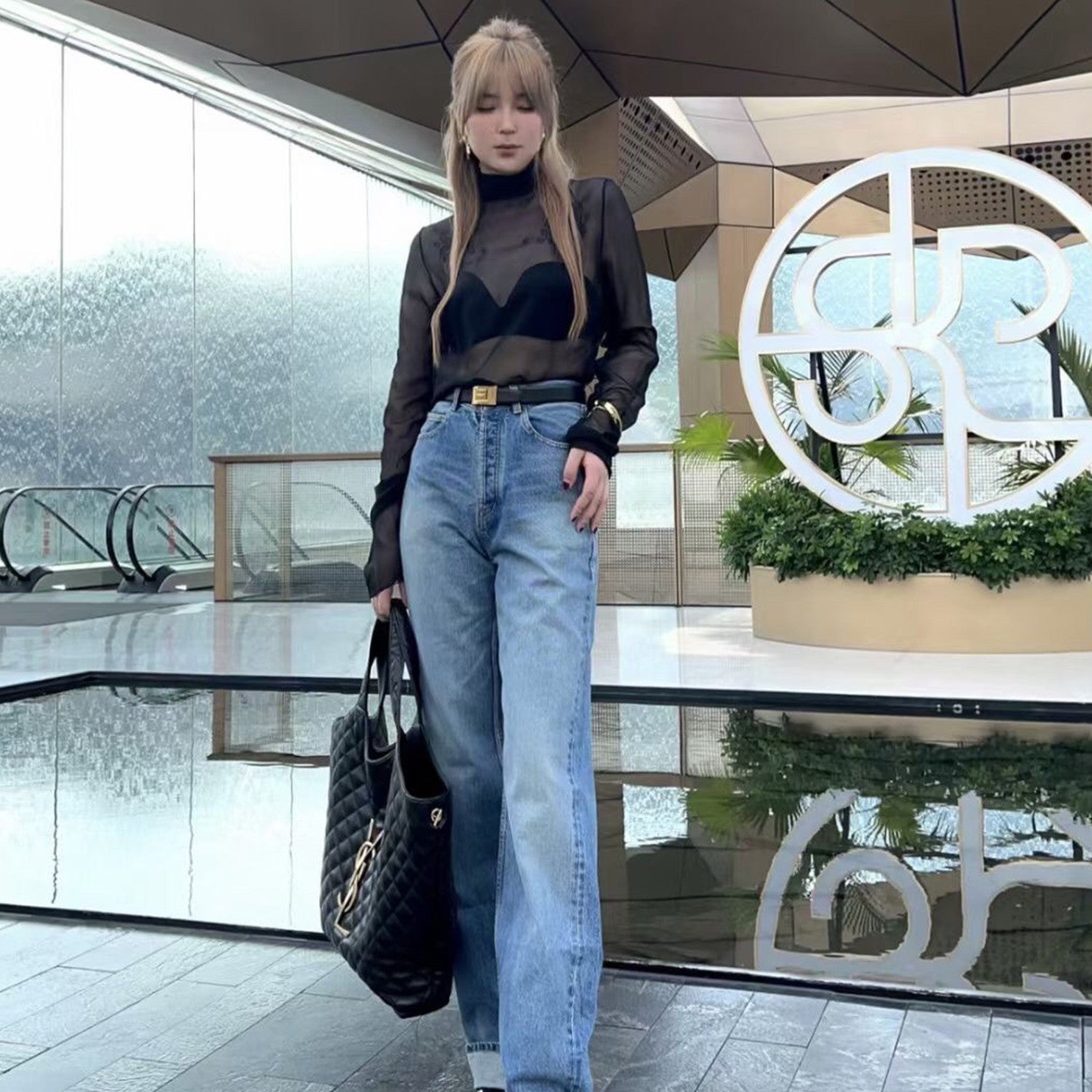 Women's Spring And Summer Tulle Bottoming Top High Collar Temperament Lightweight Long-sleeved Comfortable Shirt #73382