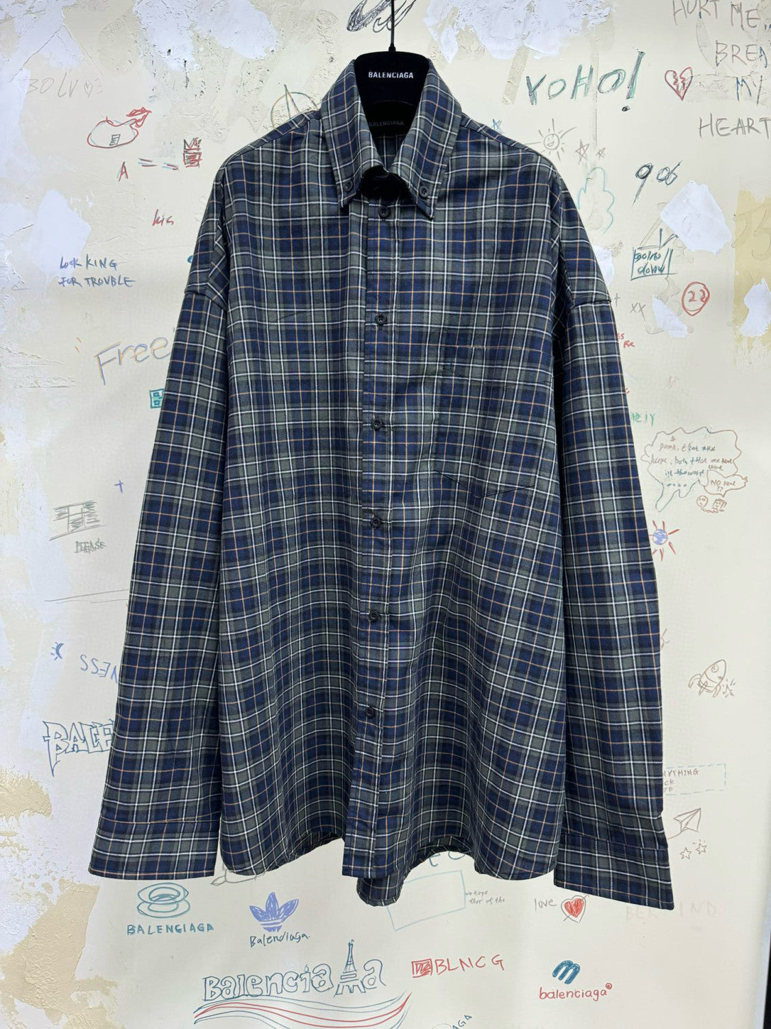 Men's Spring And Fall Color Blocking Plaid Single Breasted Cotton Long Sleeved Shirt #98918