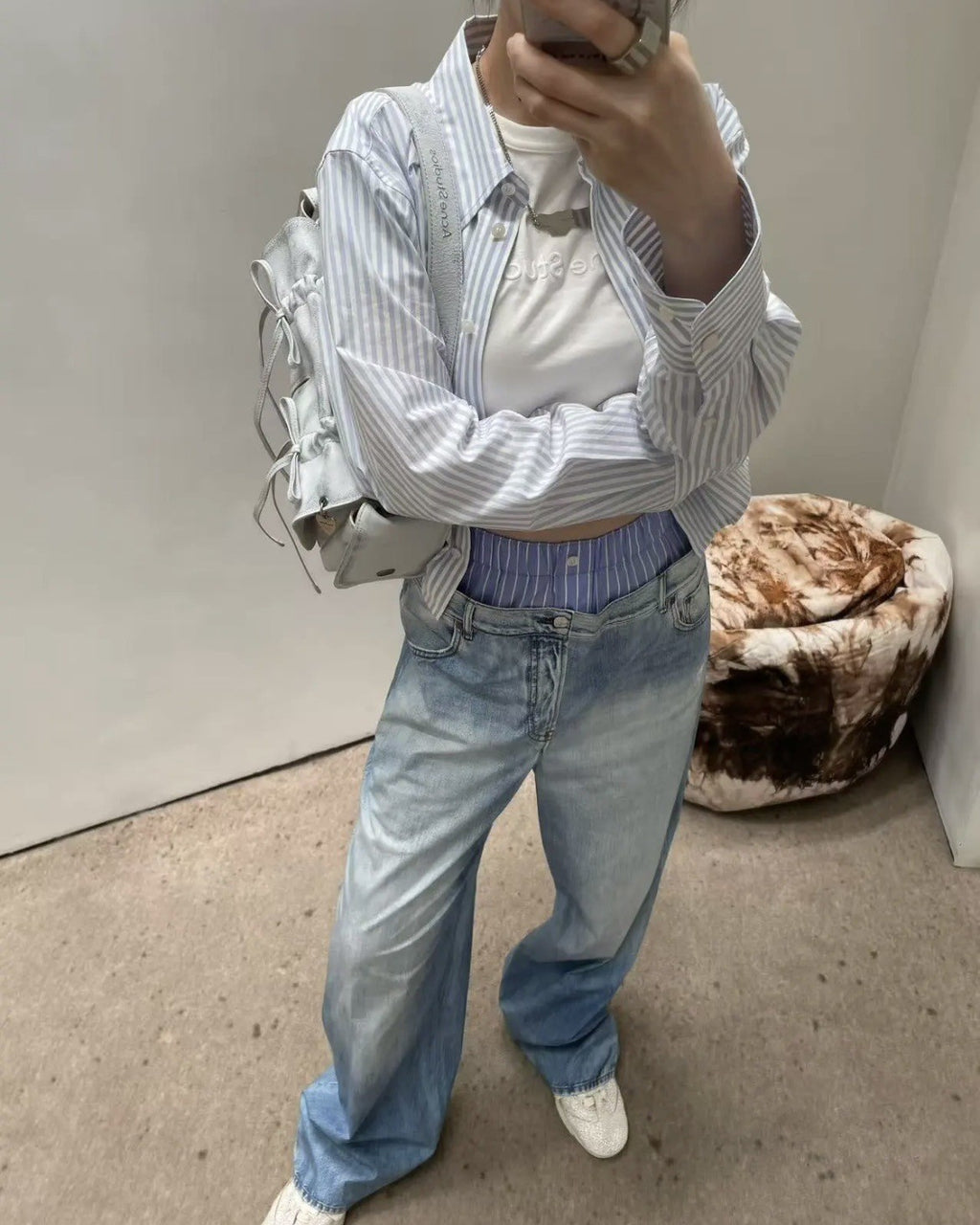 Women's Spring And Summer Double Pants Waist Vintage Old Washed High Waist Loose Cotton Wide Leg Straight Pants Ngvp #1895