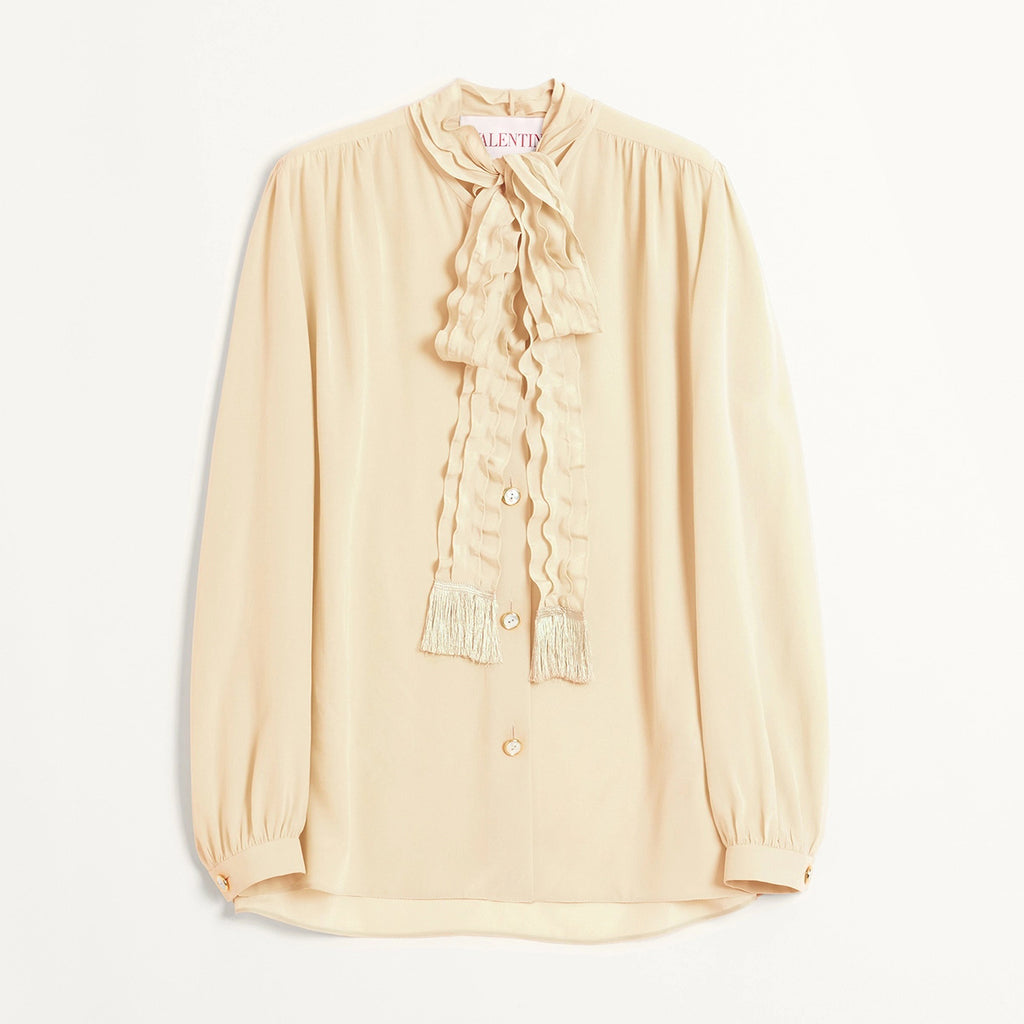 Women's Summer Solid Color Long Sleeved Bow Flutter Silk Single Breasted Shirt #74765