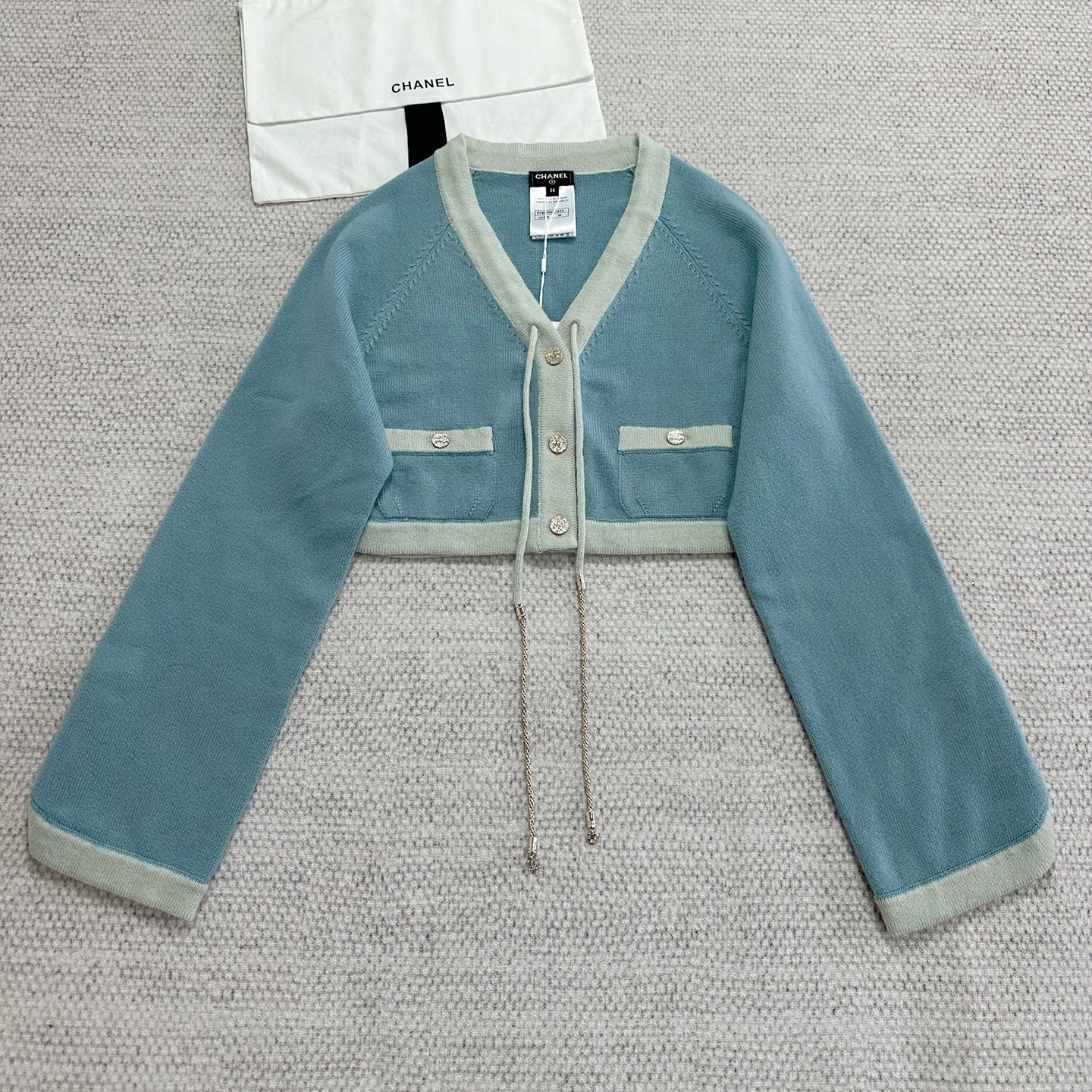 Women's Spring/Autumn Color-Block Single-Breasted Short-Sleeved Long-Sleeved Cashmere Knitted Cardigan Casual Logo Button Multi-Pocket Half-Skirt Ngvp #2282