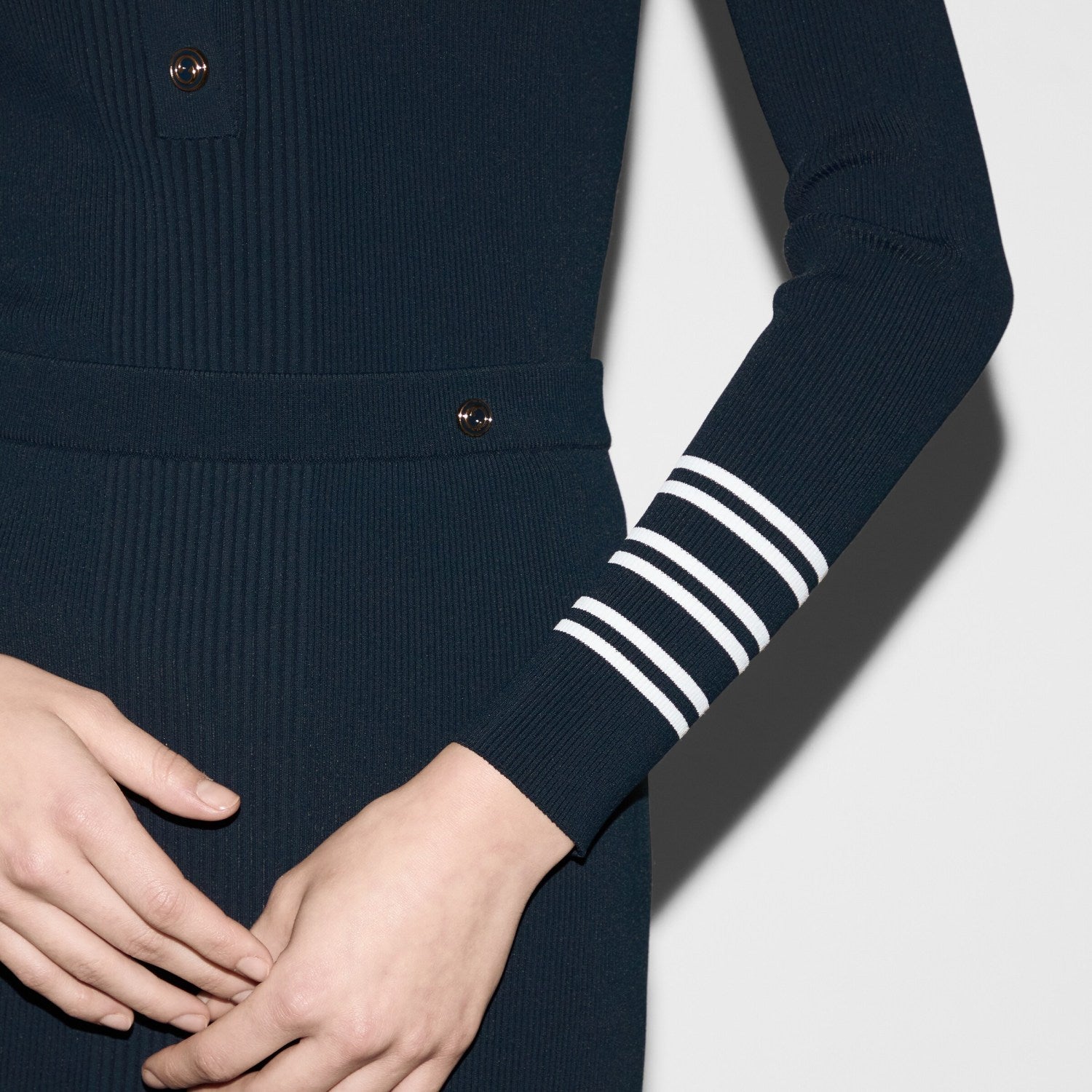 Women's Spring And Autumn Gg Jacquard Blue Striped Button Pullover Sweater Knitted Slim Half-body Skirt Temperament Suit Set Ngvp #9159