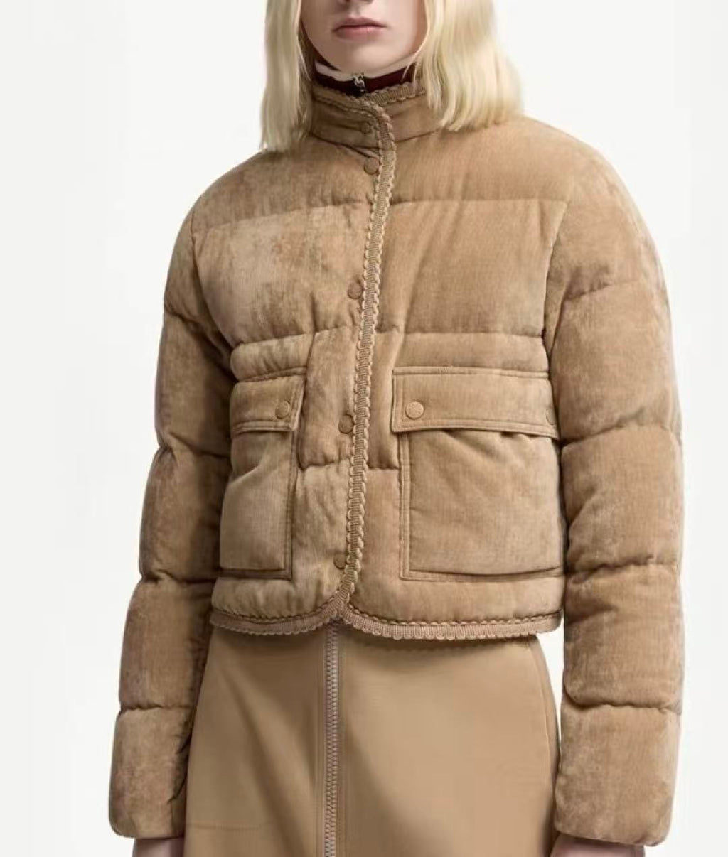 2025 FallWinter Corduroy Short Square Neck Warm Jacket #83154A