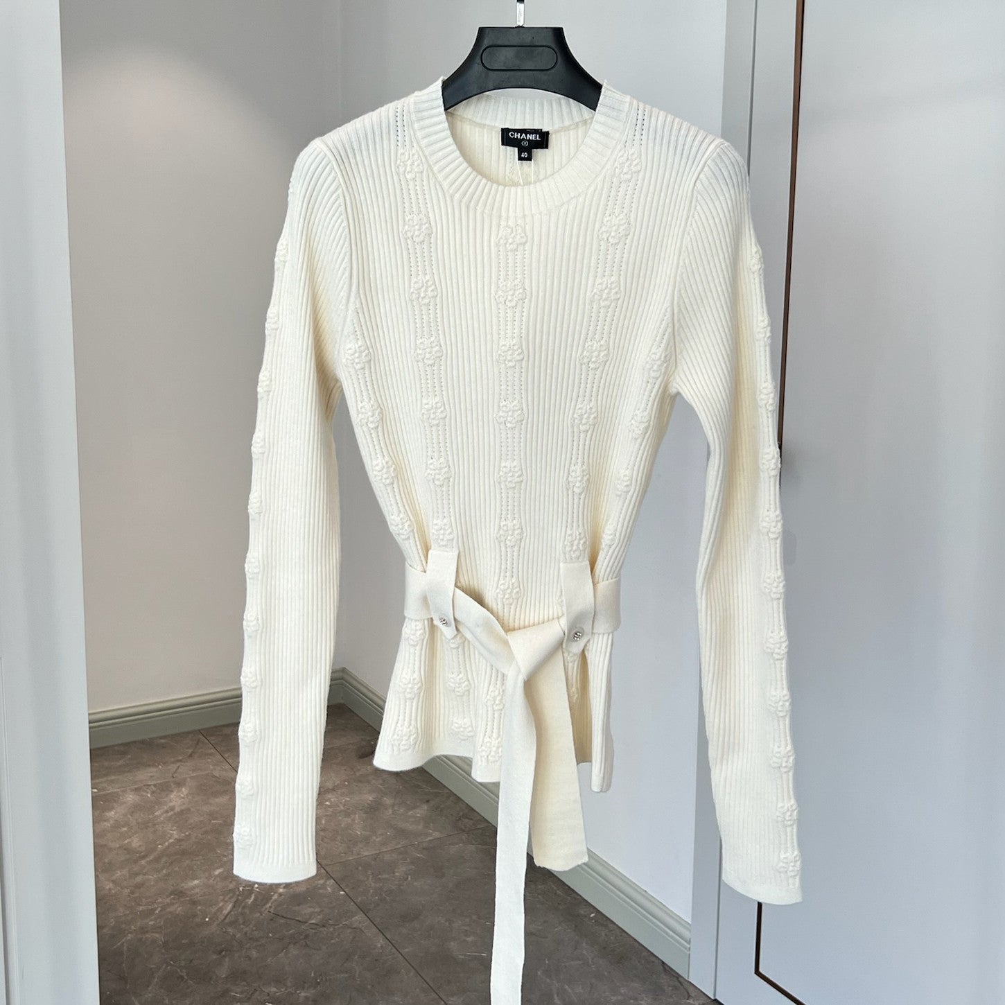 Women's Spring and Autumn Solid Color Double C Knitted Belt Sweater #74816