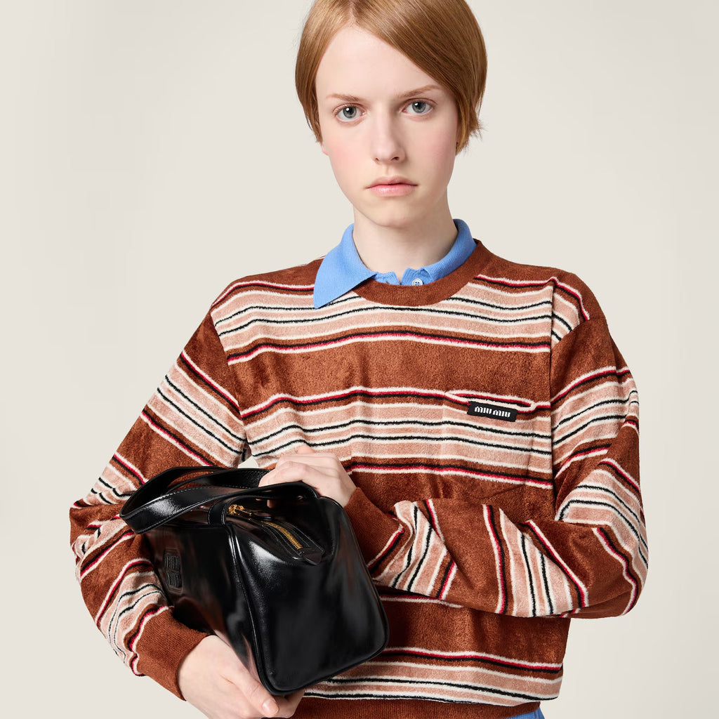 Women's Spring/Summer Chenille Knit Sweater Striped Fashion-Forward Crew Neck Long Sleeve Pullover #194403