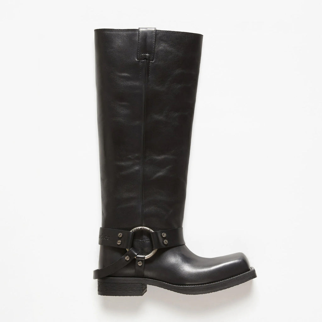 Acne Studios Women's Fashion Overlay Leather Buckle Boots Solid Color Casual Round Toe Boots Ngvp #9275