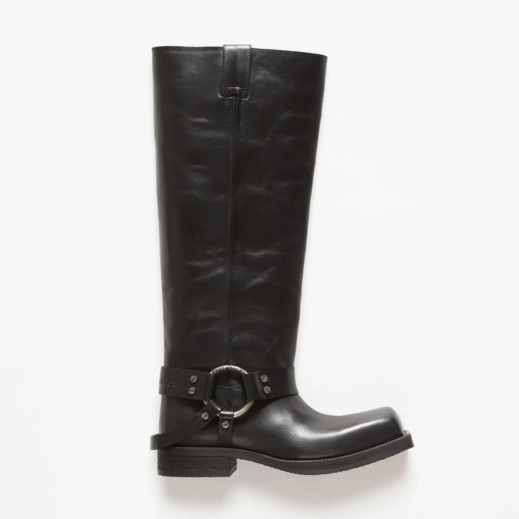 Acne Studios Women's Fashion Overlay Leather Buckle Boots Solid Color Casual Round Toe Boots Ngvp #9275