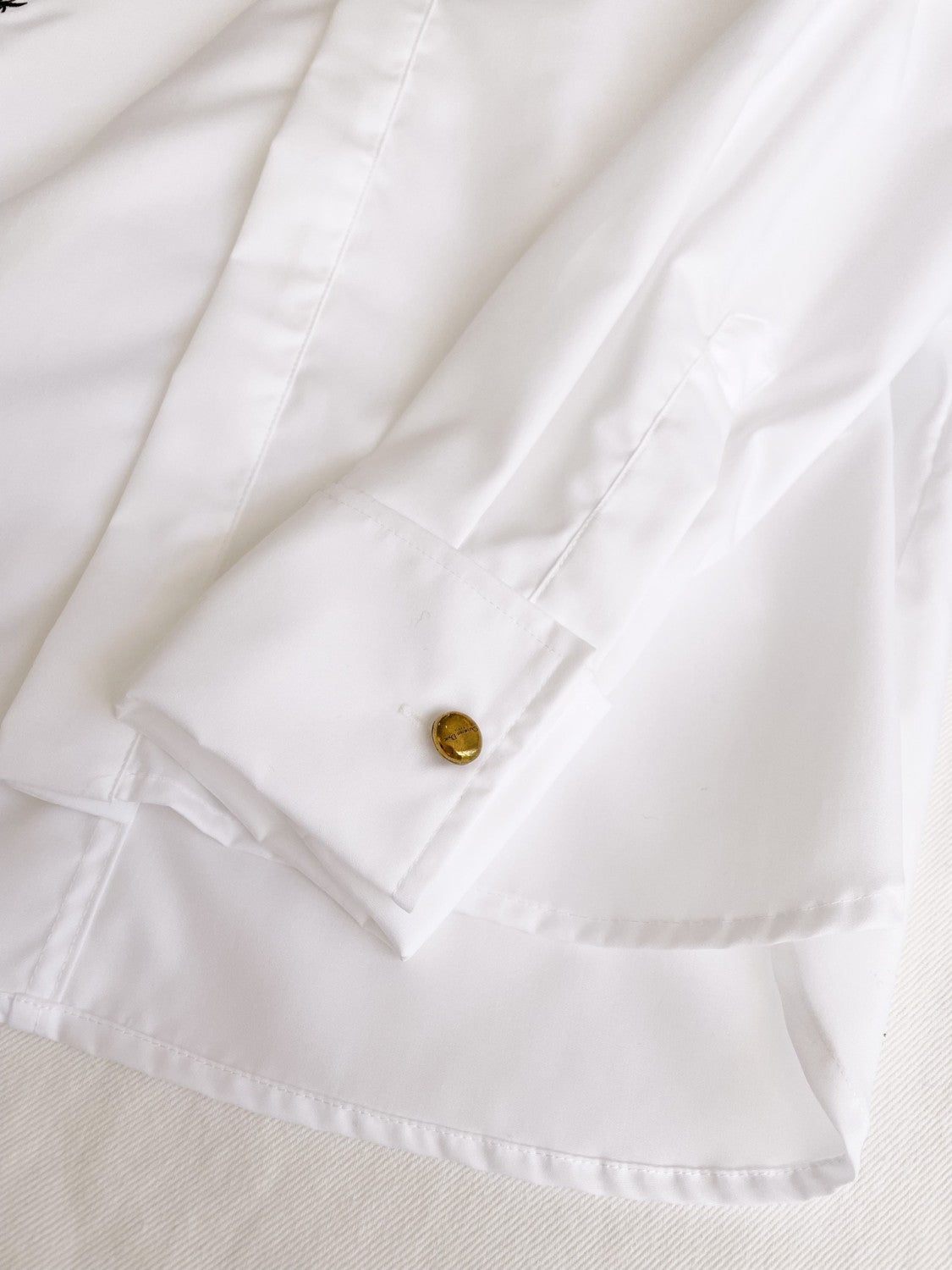 Women's Spring and Autumn Solid Color Logo Embroidery White Lapel Long Sleeve Shirt #72764