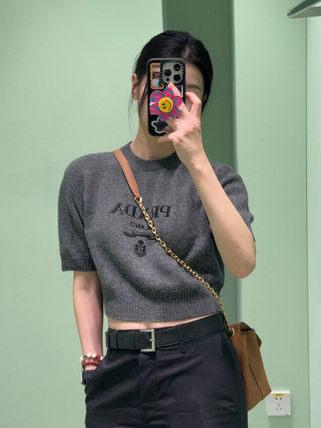 Women's Summer Solid Color Logo Print Round Neck Wool Knit Short Sleeve Sweater T-Shirt #75581