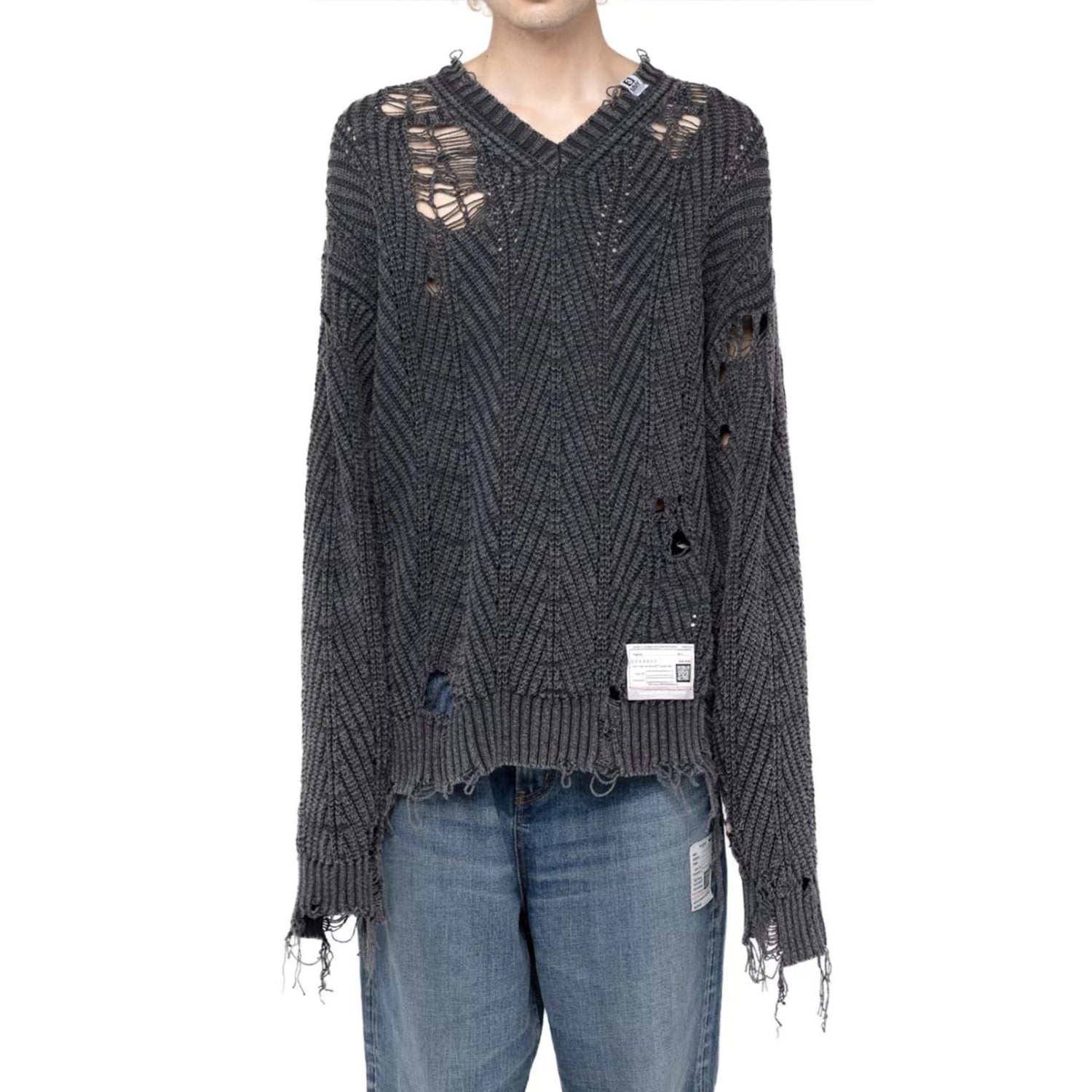 Maison Mihara Yasuhiro Men's Women's Autumn And Winter Retro Old High Street Hole Breaking Sweater Fashion Trend V-neck Long Sleeve Knitted Sweater Ngvp #8787