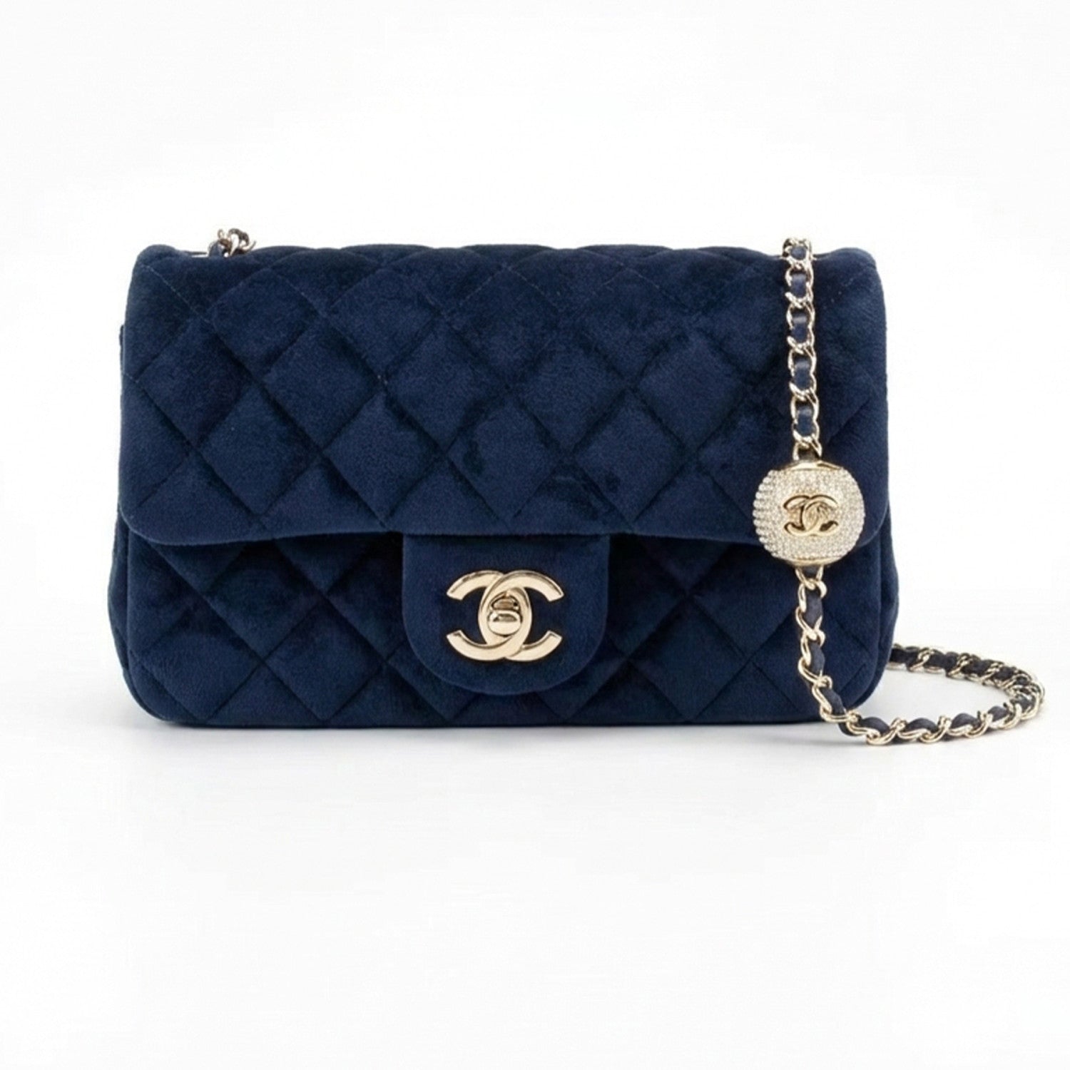 25a Diamond Ball CF Velvet Clutch Women's Fashionable Exquisite Mini Crossbody Chain-Strap Flap Bag #193617