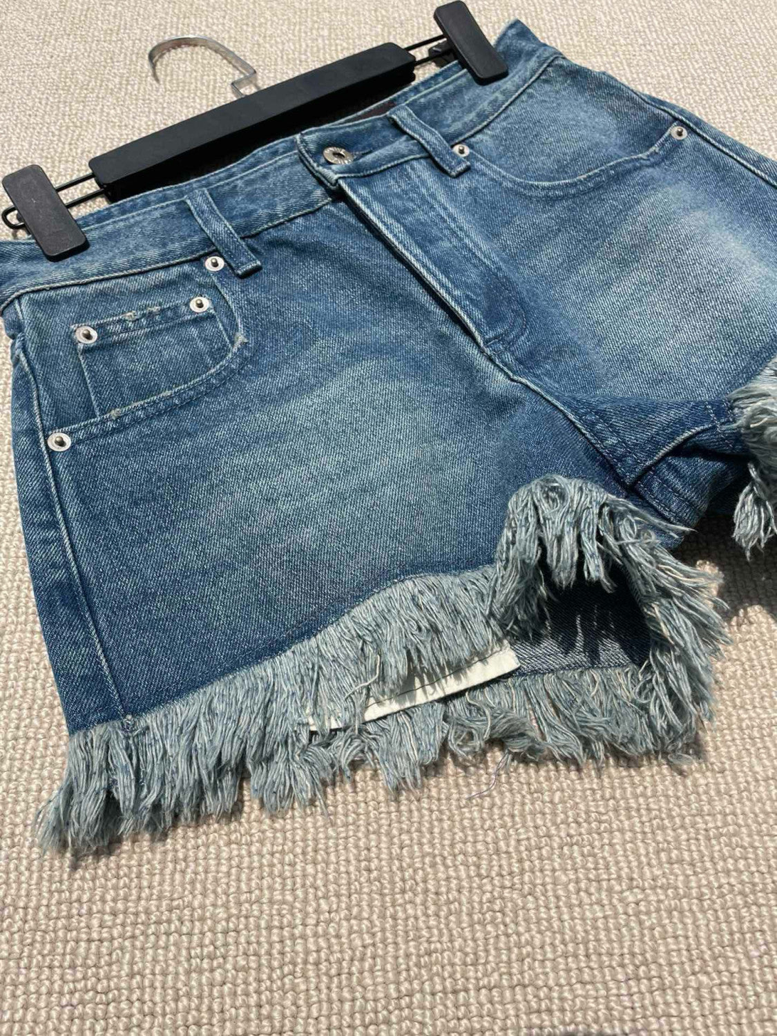 Women's Summer Solid Color Fringed Hem Denim Shorts #77293