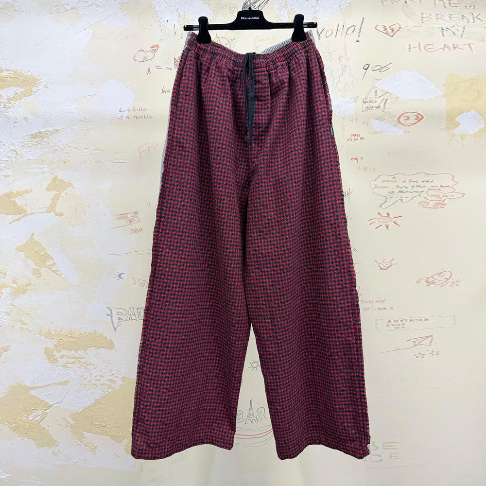 Unisex Blcg 2026SS Plaid patchwork Distressed finish Loose fit Trousers Pants #82535A