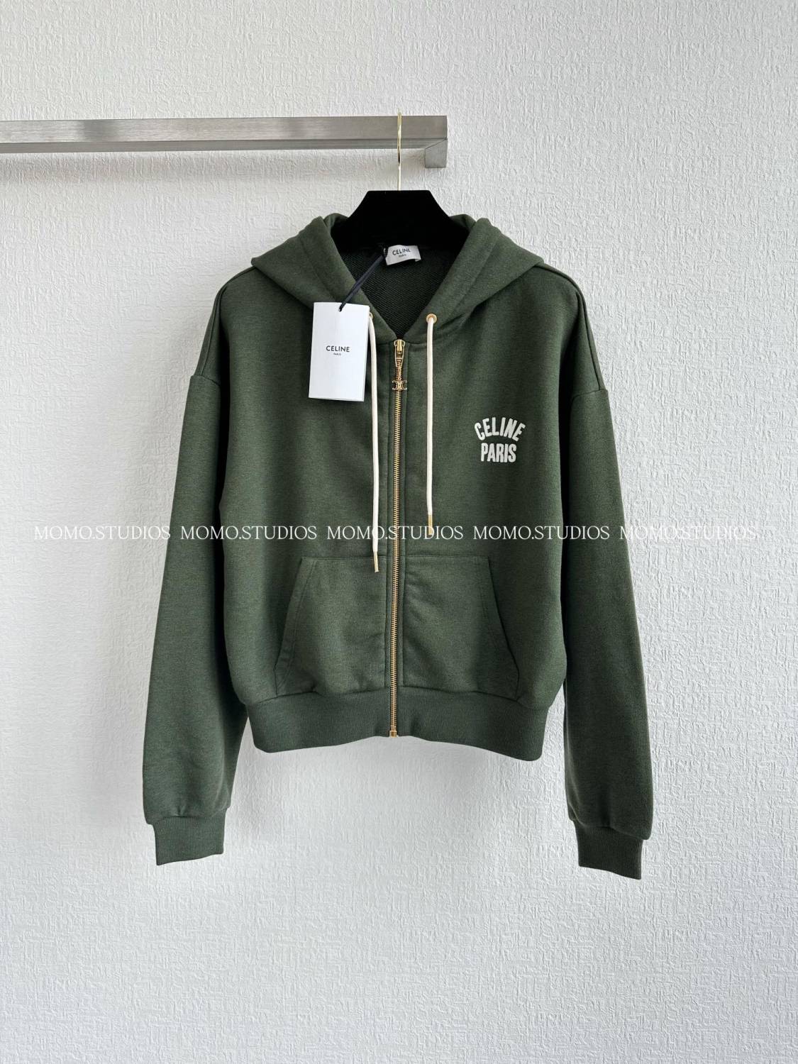 Women's Men's Autumn/Winter Green Zipper Hooded Sweatshirt with Logo Print Fashionable Casual Short-Sleeve Hoodie #9331Z