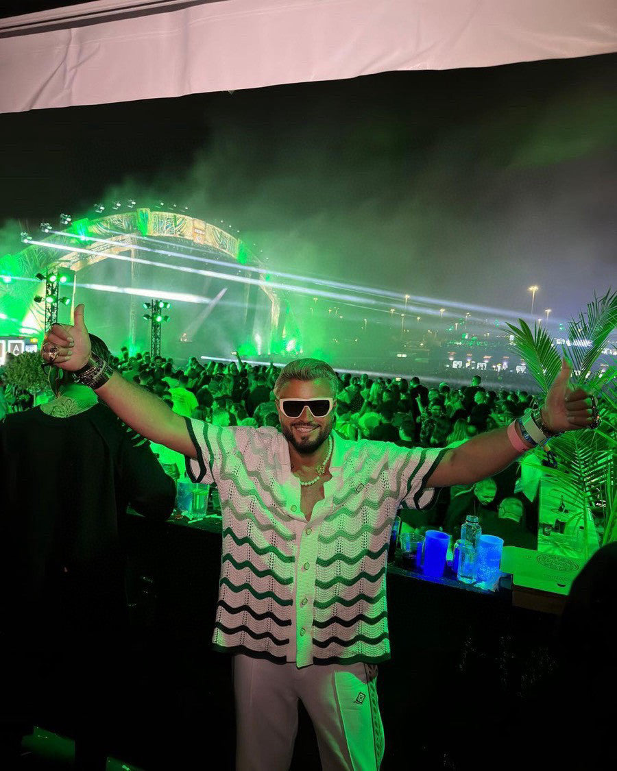 Men's Summer Wave Stripe Single Breasted Knit Short Sleeve Shirt Cotton Shorts Pants Suit Set #98831