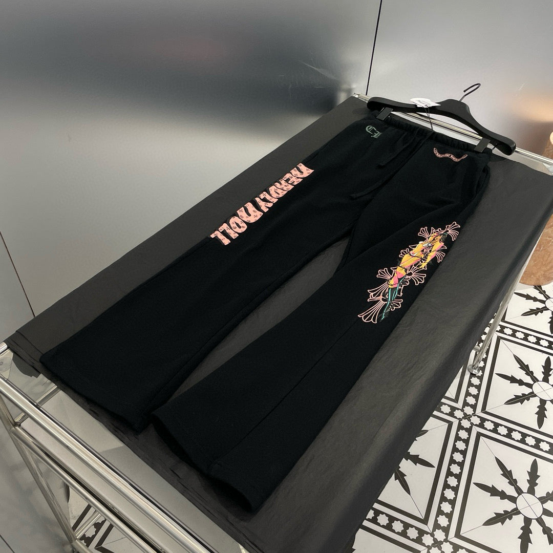 Men's And Women's Fall/Winter Fan Cross Graffiti Print Black Hooded Zipper Jacket Knit Vest Stretch Sweatpants Pants Set Suit #98138