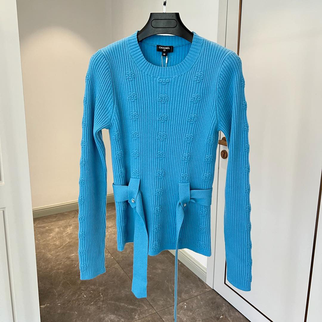 Women's Spring and Autumn Solid Color Double C Knitted Belt Sweater #74816