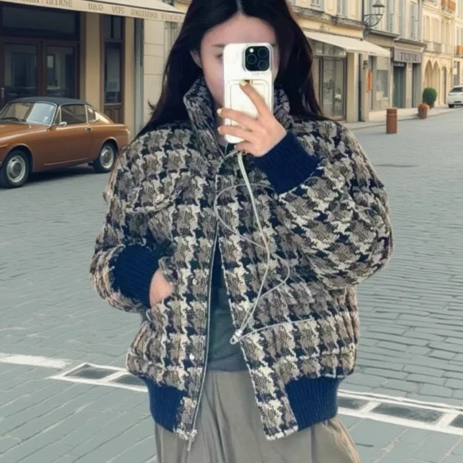 2024/25 Coco Neige Ready-to-wear Corseted Jacket Women's Autumn Winter Plaid Colour Blocked Vintage Duffle Coat Jacket Wool Tweed Fashion Jacket Ngvp #9822