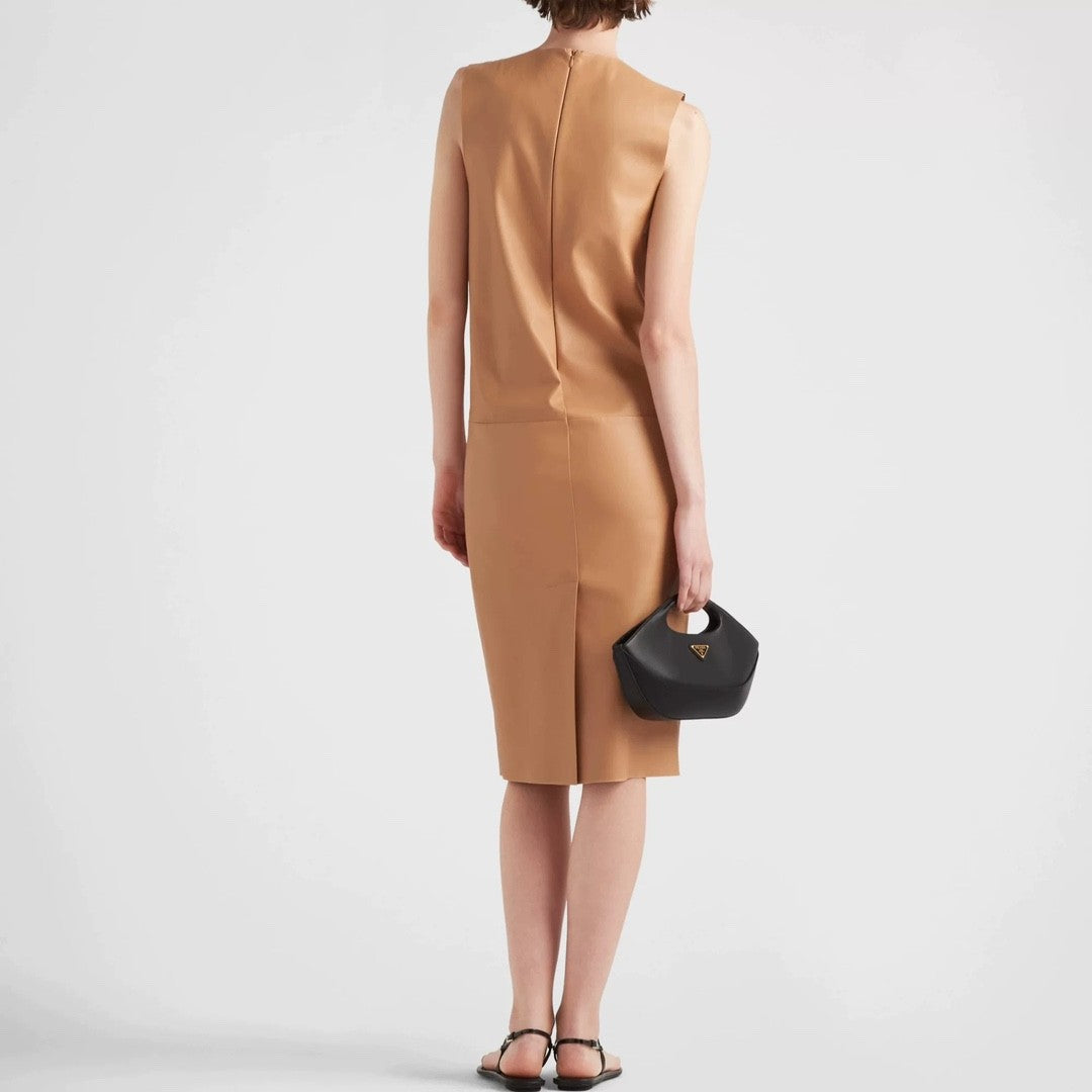 Women's Fashion Luxury Spring And Summer Round Neck Leather Sleeveless Vest Dress Lambskin Comfortable Trend Temperament Dresses #71957