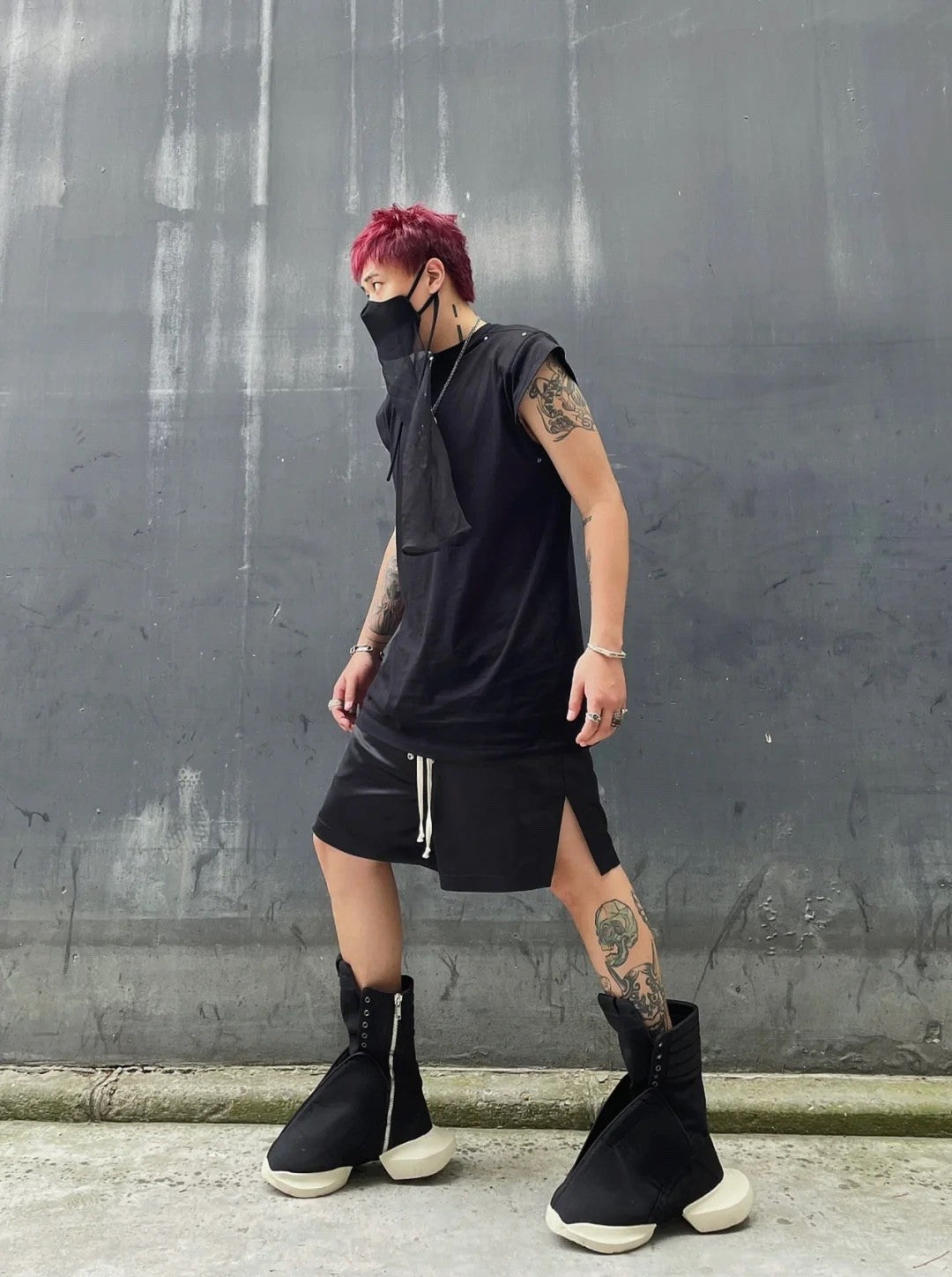 DRKSHDW Men Women Summer Black Zipper Elastic Drawstring Casual Straight Fit Shorts Ngvp #8835