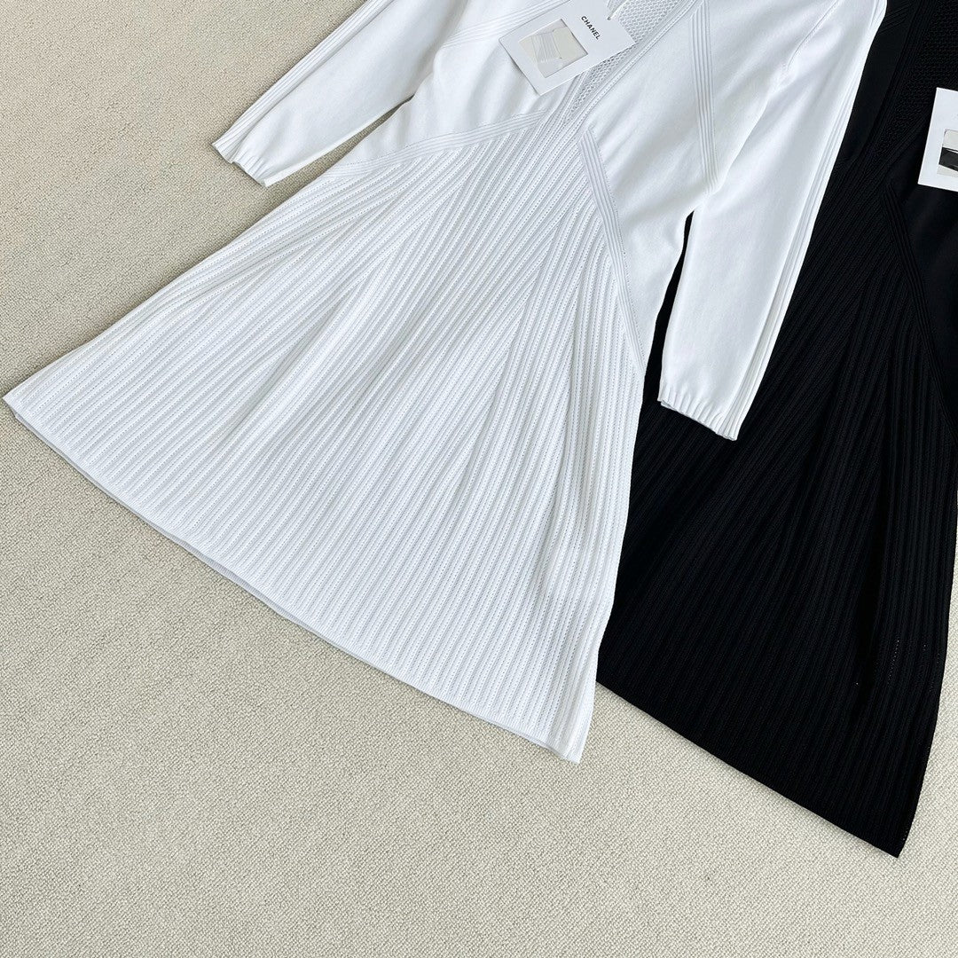 Women's Spring/Summer Solid Color Hollow Knit Long Sleeve Dresses #73328