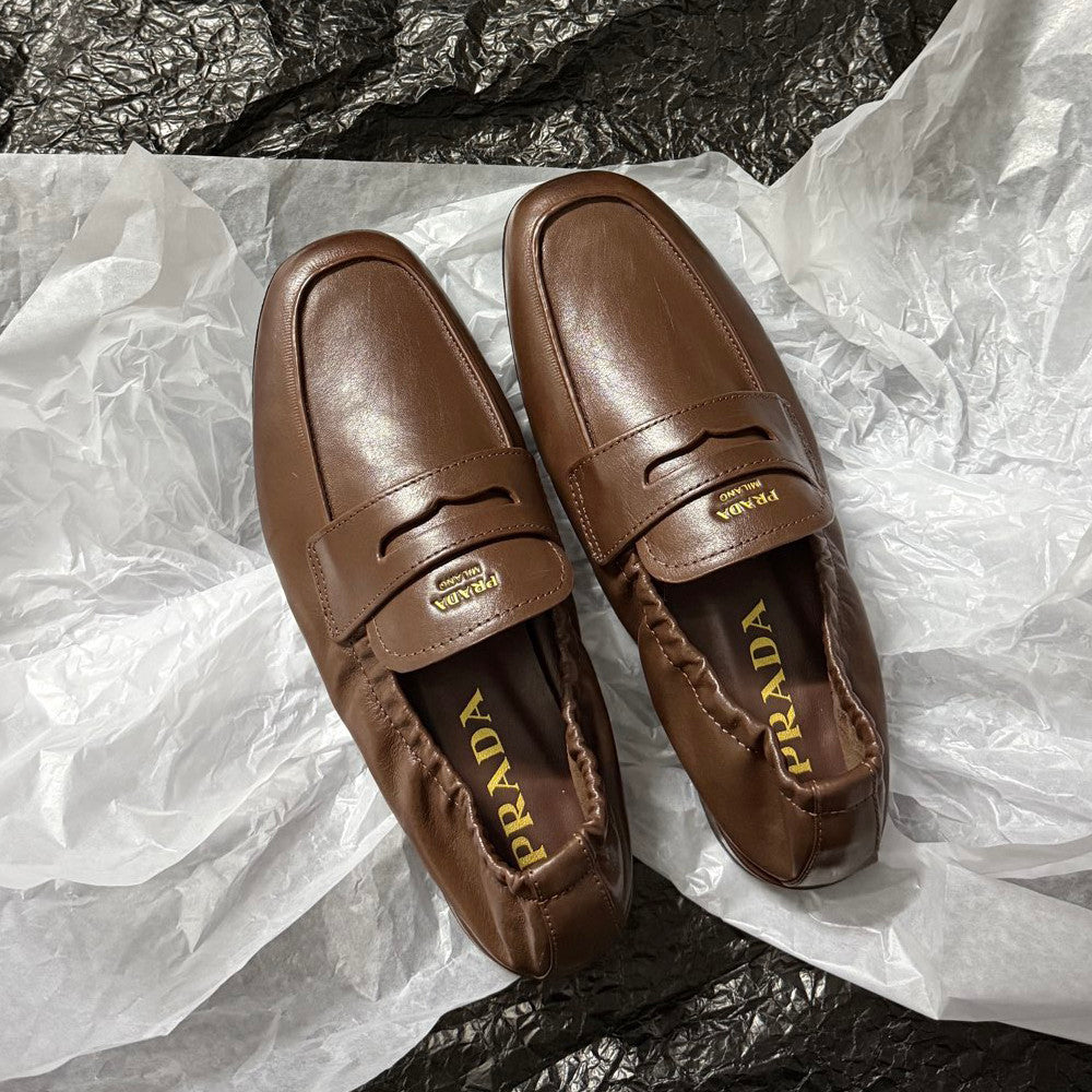 PR Women's Solid Color Round Toe Slip-On Shiny Oiled Leather and Suede Casual Loafers Shoes #77758