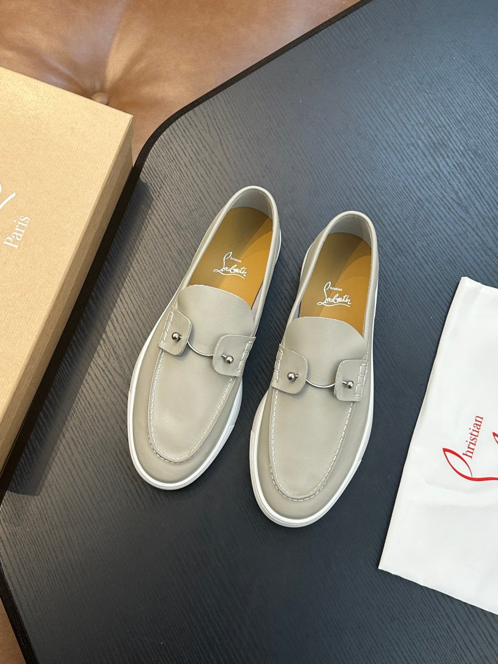 CL Men's Solid Color Cowhide Leather Casual Flat Loafers Shoes #77839