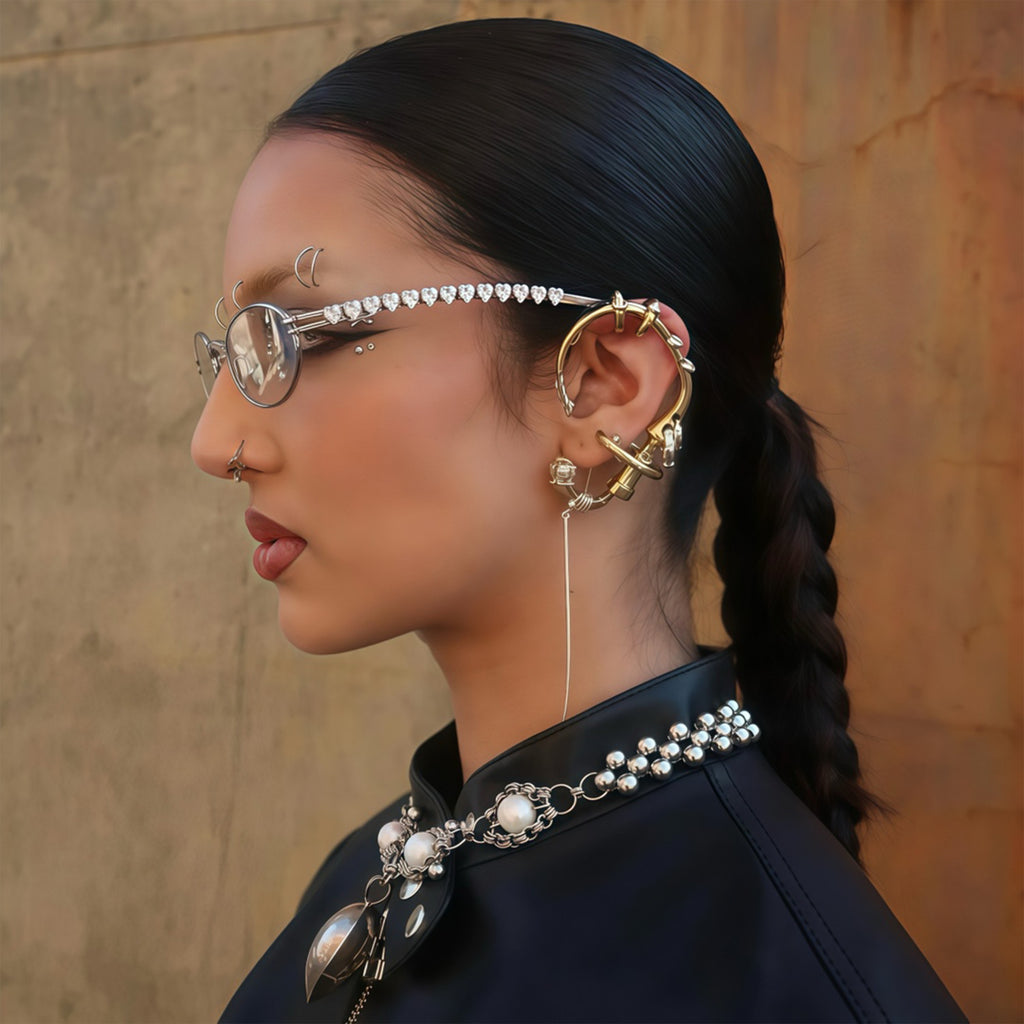 Gentle Monster Jennie - Barrette 02 Women's Fashion Jentle Salon Collection Sunglasses Oval Silver Diamond Metal Frame Trendy Eyewear Glasses  Accessories Ngvp #9242