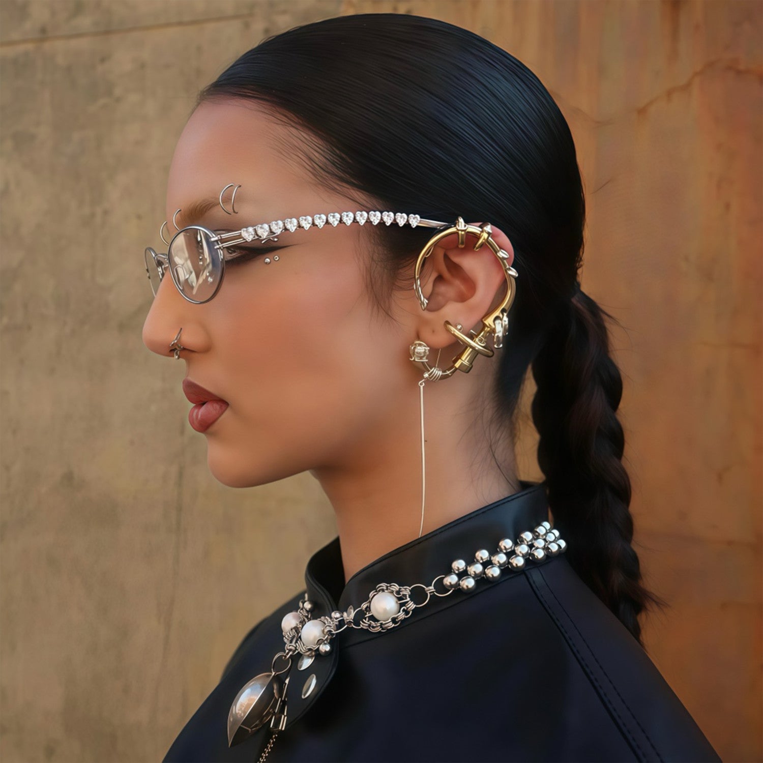 Gentle Monster Jennie - Barrette 02 Women's Fashion Jentle Salon Collection Sunglasses Oval Silver Diamond Metal Frame Trendy Eyewear Glasses  Accessories Ngvp #9242