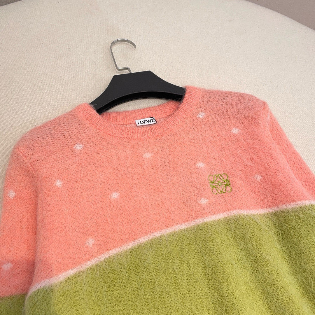 Women's Spring and Autumn Color Blocking Round Neck Mohair Long Sleeve Knit Sweater #74732