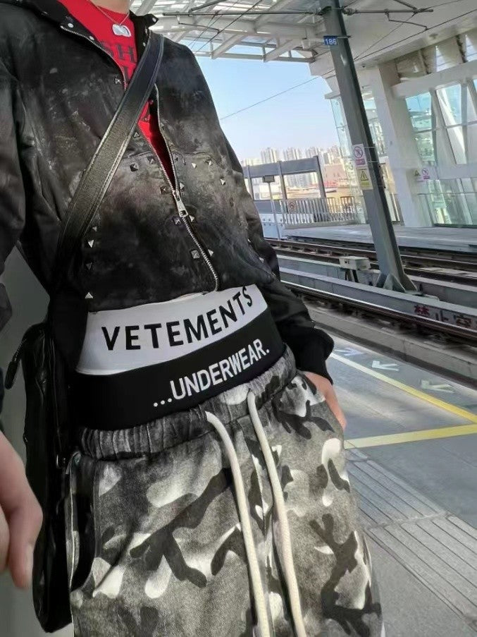 Vetements Men's Printed Letter Webbing Cotton Elastic Breathable Long Boxer Briefs Comfortable High Street Underpants Accessories  #9952