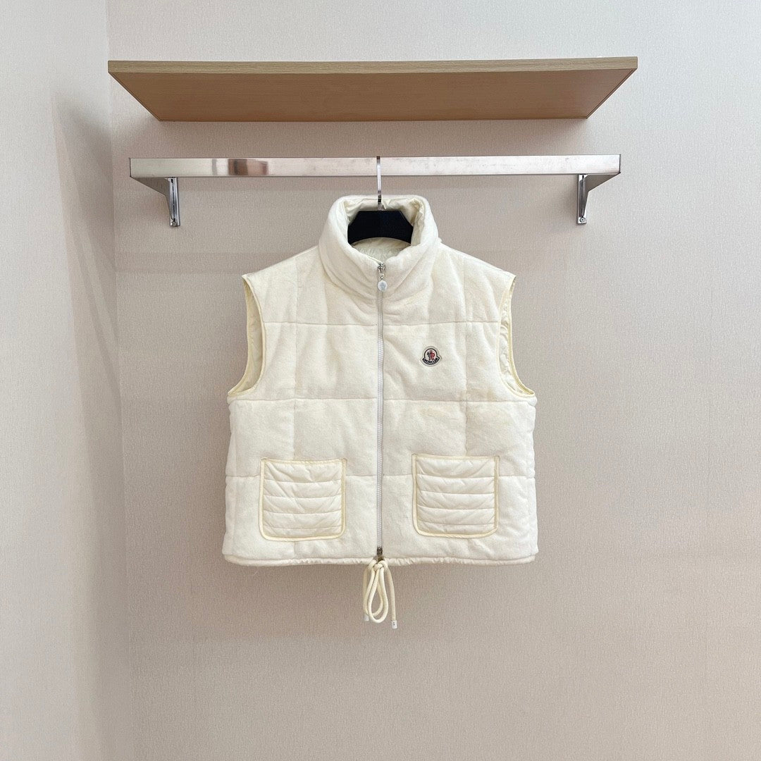 Women's Autumn and Winter Solid Color Embroidery Logo Zipper Drawstring Hem Puffer Down Vest Jacket #73235