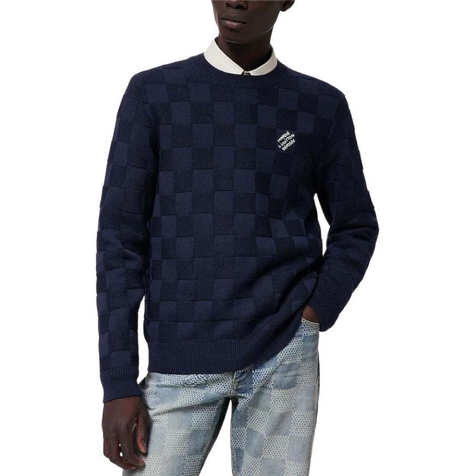 Men's Spring And Autumn Plaid Logo Beaded Pullover Knitted Wool Round Neck Pullover Sweater #98268