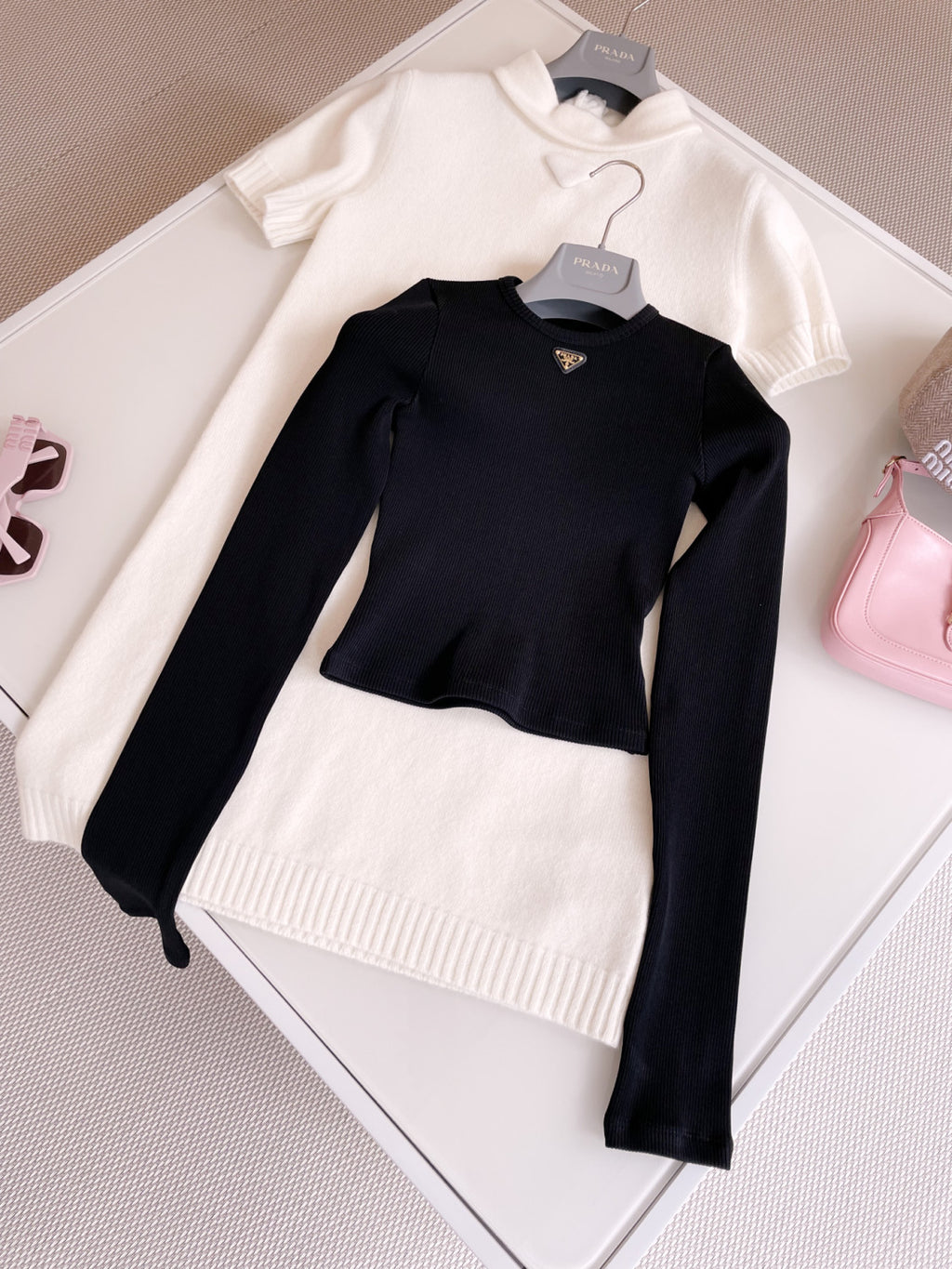 Women's Spring and Autumn Solid Color Ribbed Logo Printed Round Neck Long Sleeve Knit Sweater #74924