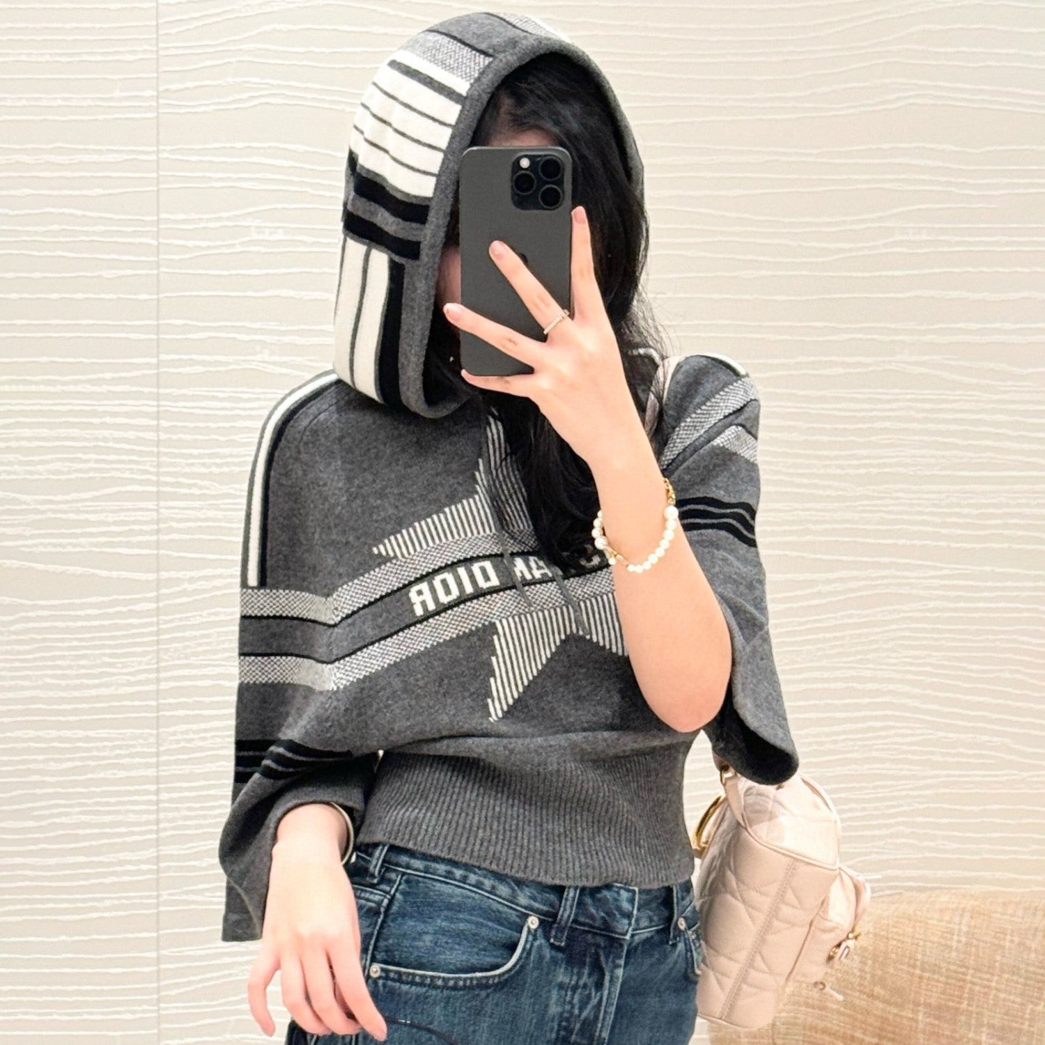 Women's Spring and Autumn Letter Printed Drawstring Hooded Seven Sleeve Cashmere Sweater #74636