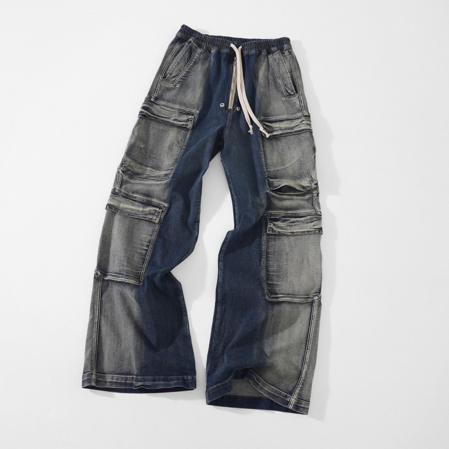 Men's And Women's Seasonal Retro Distressed Gradient Washed Wide Leg Workwear Denim Pants Ngvp #8322